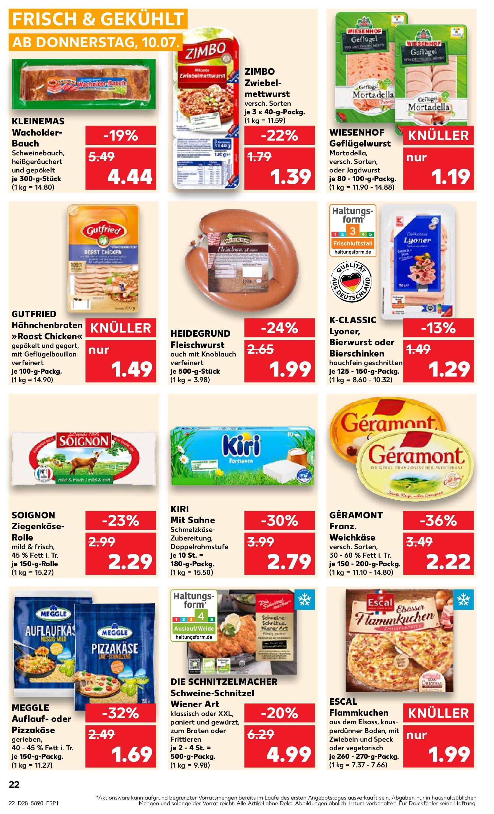 Prospekt Kaufland ab 09.07.2025 » Angebote Online zum Blättern | Seite: 22 | Produkte: Geramont, Ziegenkäse, Schnitzel, Zwiebeln