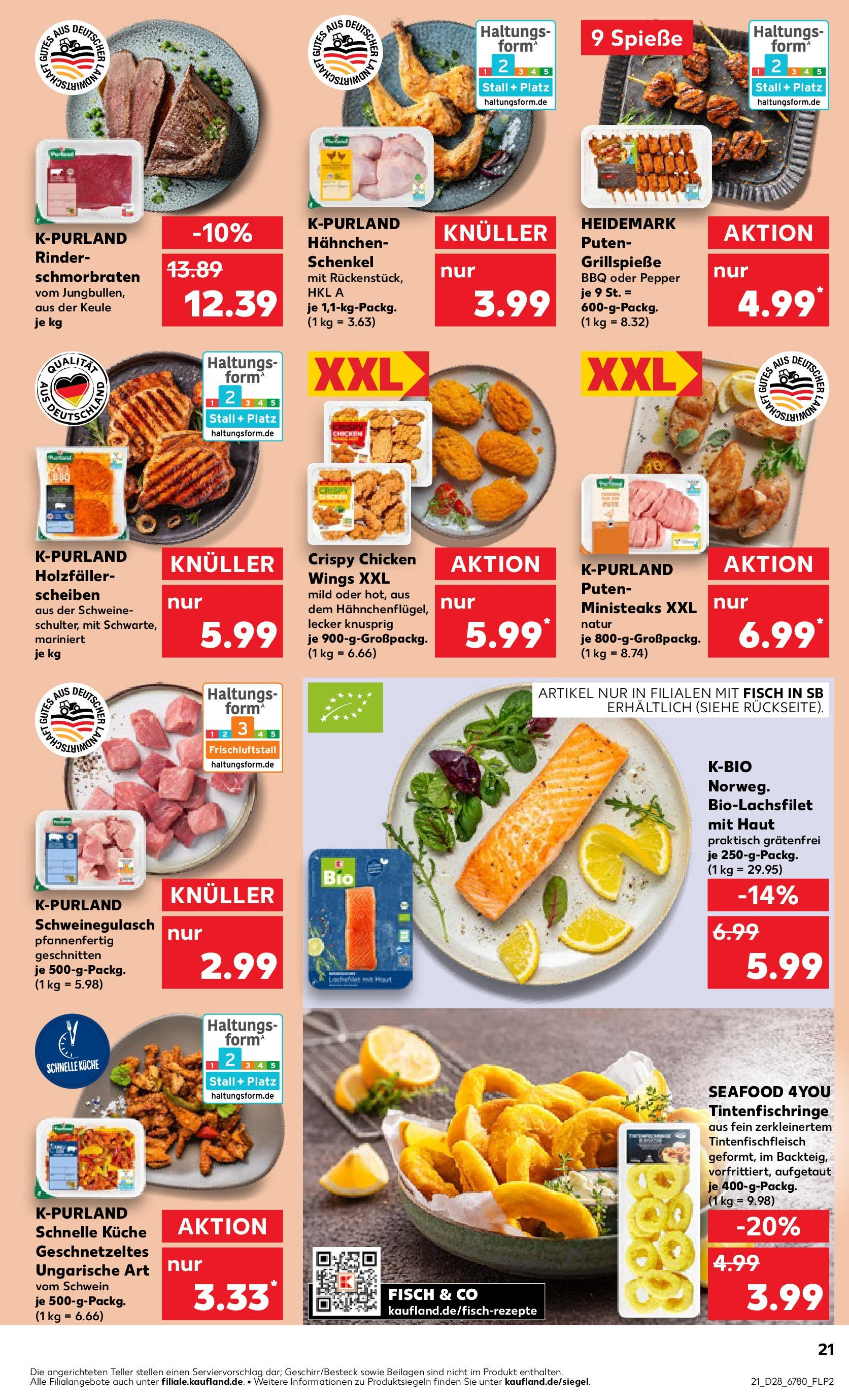 Prospekt Kaufland ab 09.07.2025 » Angebote Online zum Blättern | Seite: 21 | Produkte: Schweinegulasch, Hahnchen, Küche, Fisch