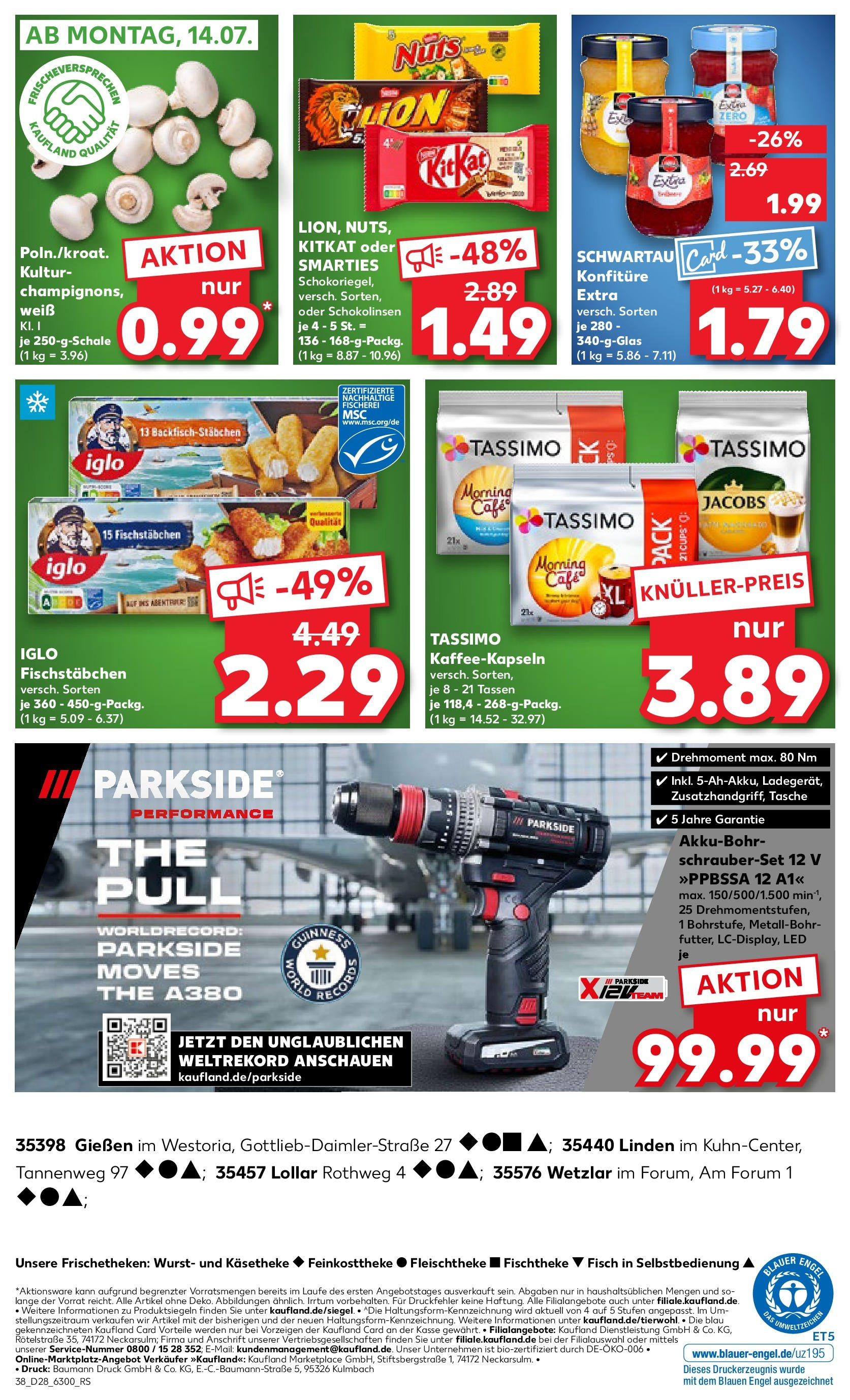 Prospekt Kaufland ab 09.07.2025 » Angebote Online zum Blättern | Seite: 38 | Produkte: Tasche, Smarties, Fischstabchen, Tassimo