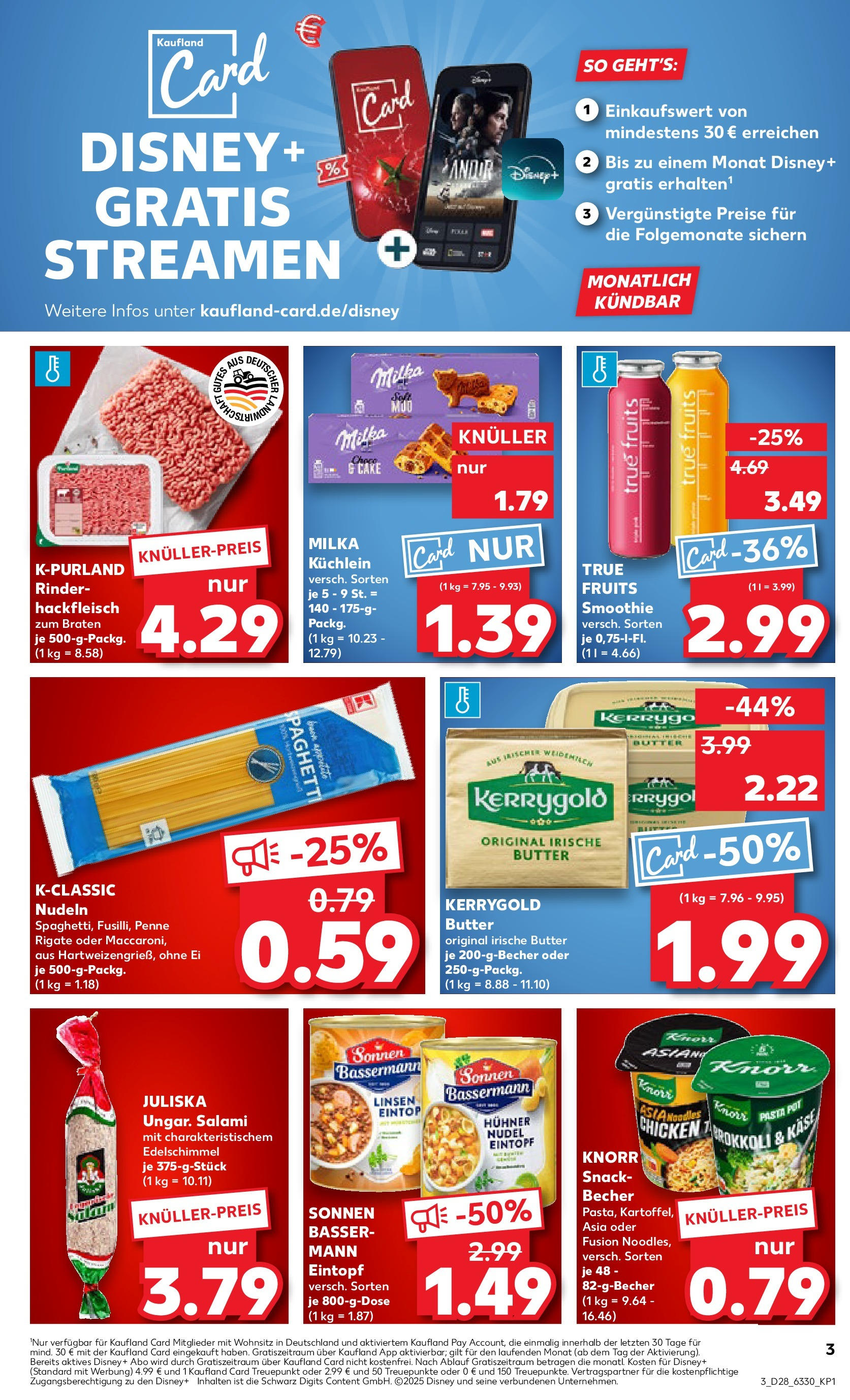 Prospekt Kaufland ab 09.07.2025 » Angebote Online zum Blättern | Seite: 3 | Produkte: Butter, Knorr, Salami, Nudeln