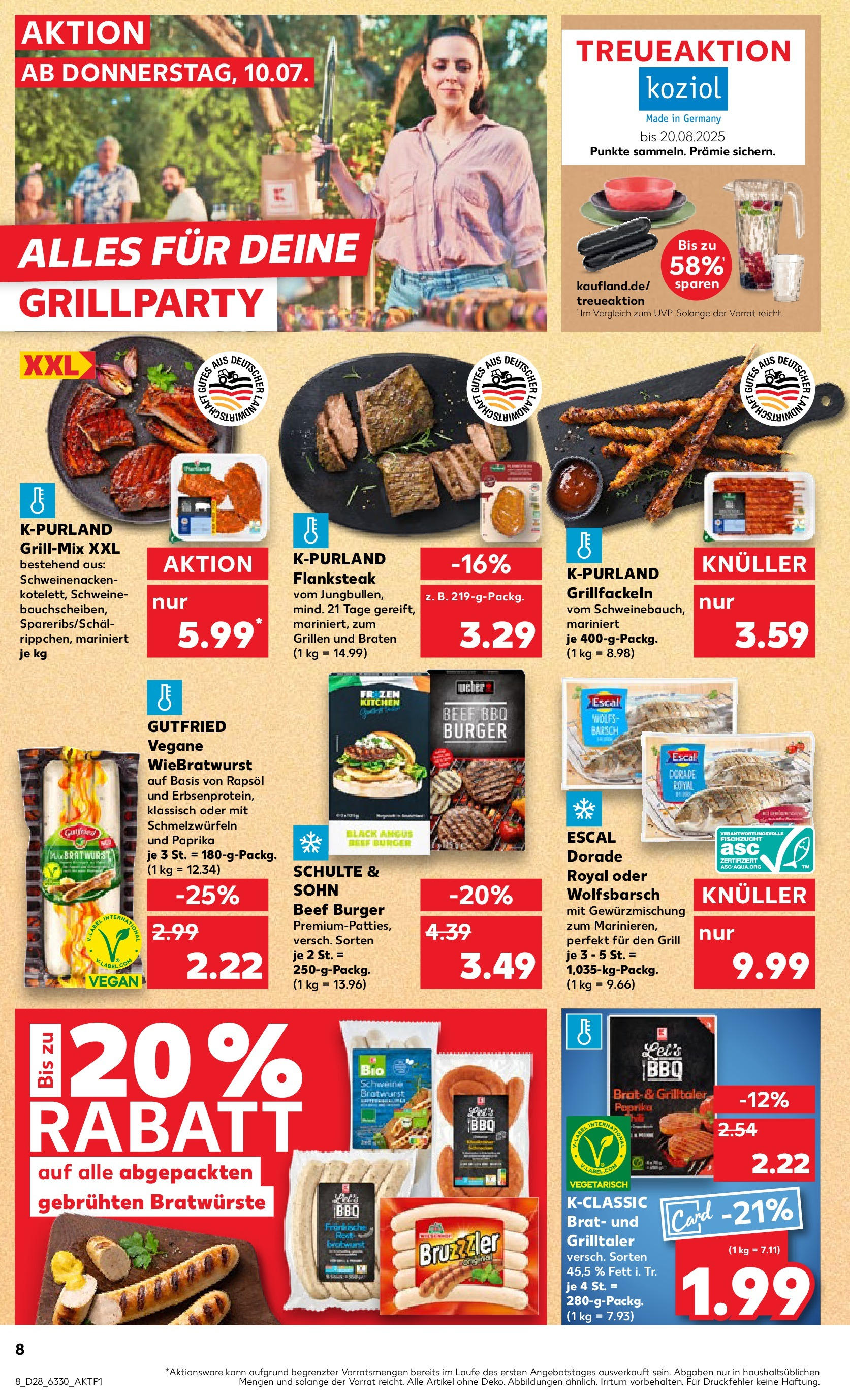Prospekt Kaufland ab 09.07.2025 » Angebote Online zum Blättern | Seite: 8 | Produkte: Grill, Bratwurst, Schweinenacken, Steak