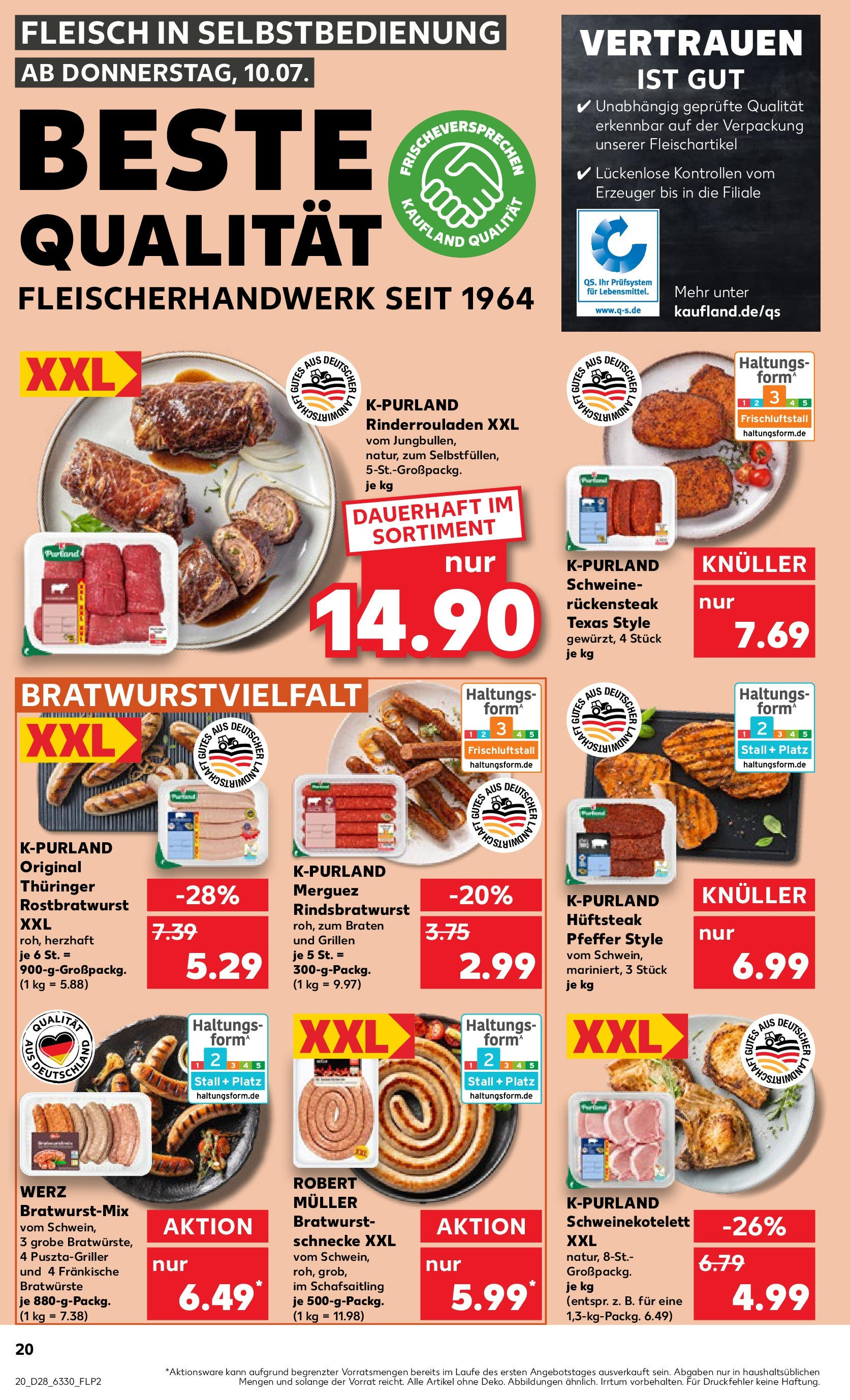 Prospekt Kaufland ab 09.07.2025 » Angebote Online zum Blättern | Seite: 20 | Produkte: Rinderrouladen, Pfeffer, Steak, Fleisch