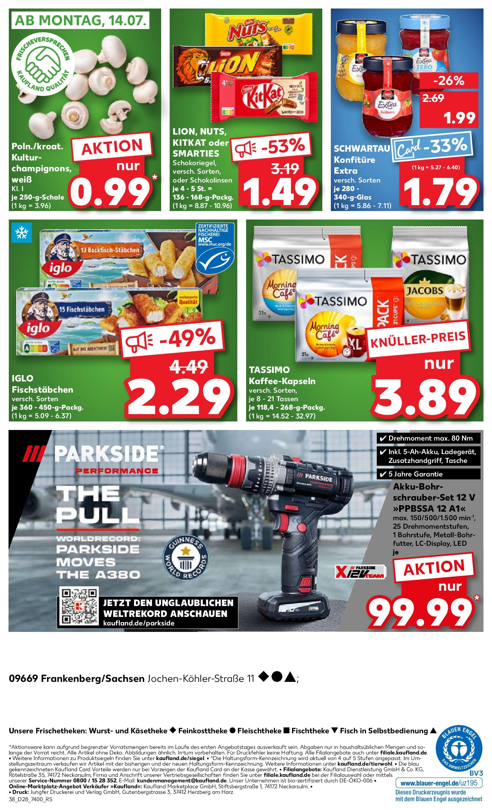 Prospekt Kaufland ab 09.07.2025 » Angebote Online zum Blättern | Seite: 38 | Produkte: Tasche, Smarties, Fischstabchen, Wurst