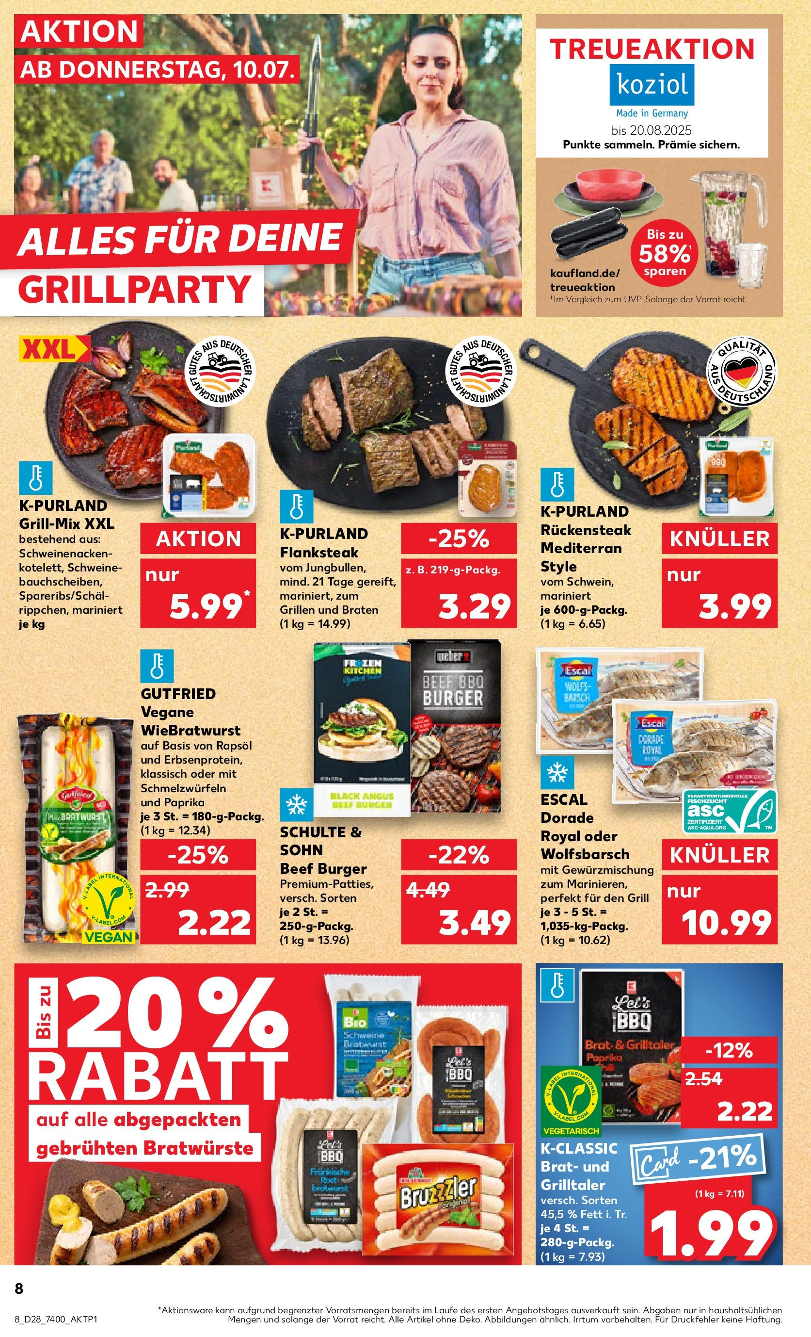 Prospekt Kaufland ab 09.07.2025 » Angebote Online zum Blättern | Seite: 8 | Produkte: Dorade, Grill, Rapsöl, Schweinenacken