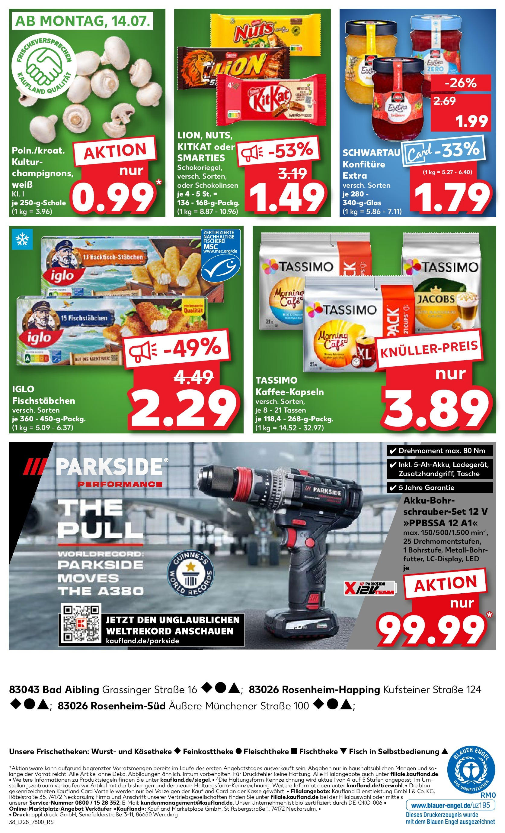 Prospekt Kaufland ab 09.07.2025 » Angebote Online zum Blättern | Seite: 38 | Produkte: Tasche, Smarties, Fischstabchen, Tassimo