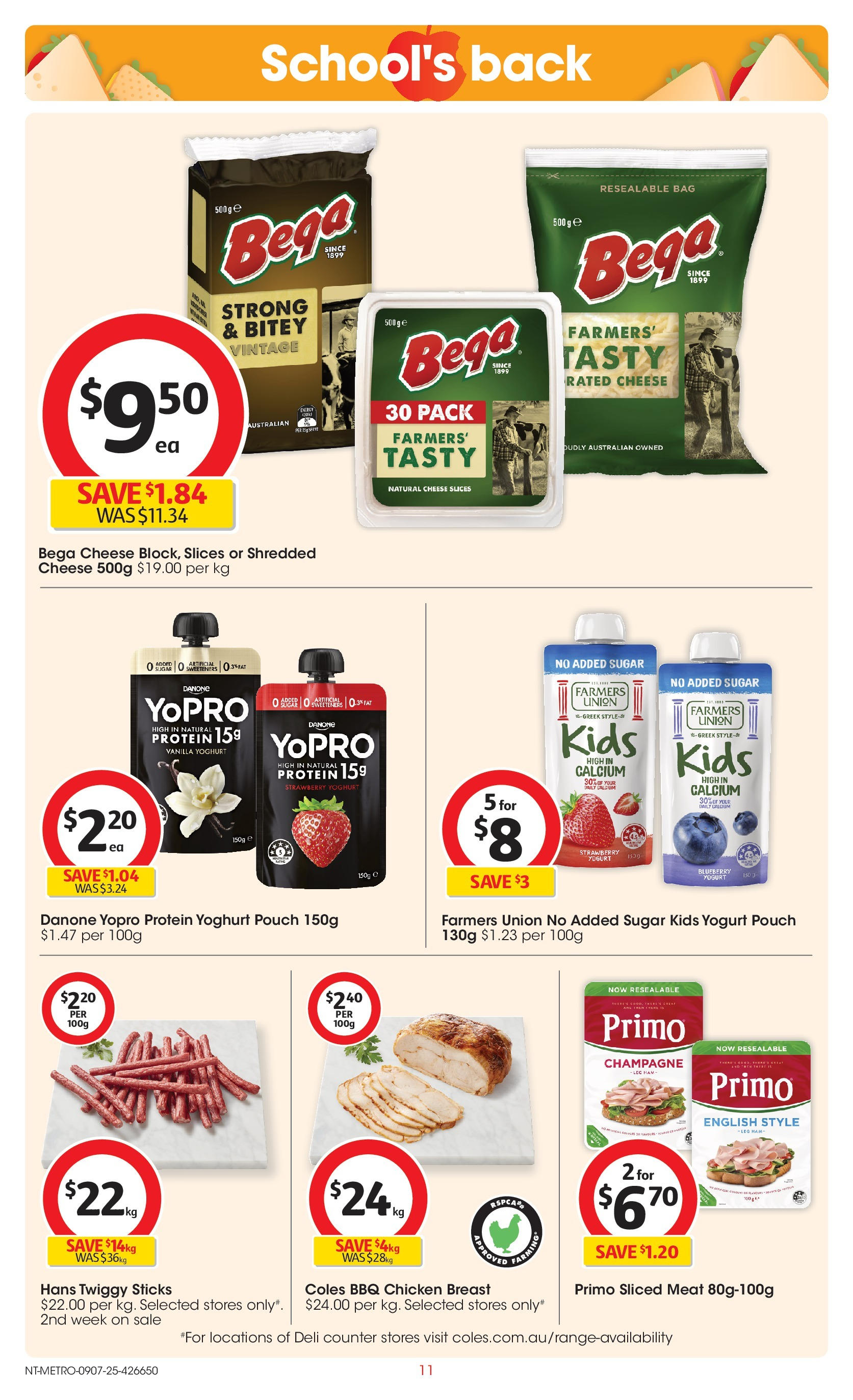 ﻿﻿Coles catalogue valid from 09/07/2025 > Online Australia | Page: 11 | Products: Cheese, Yoghurt, Sugar, Bag