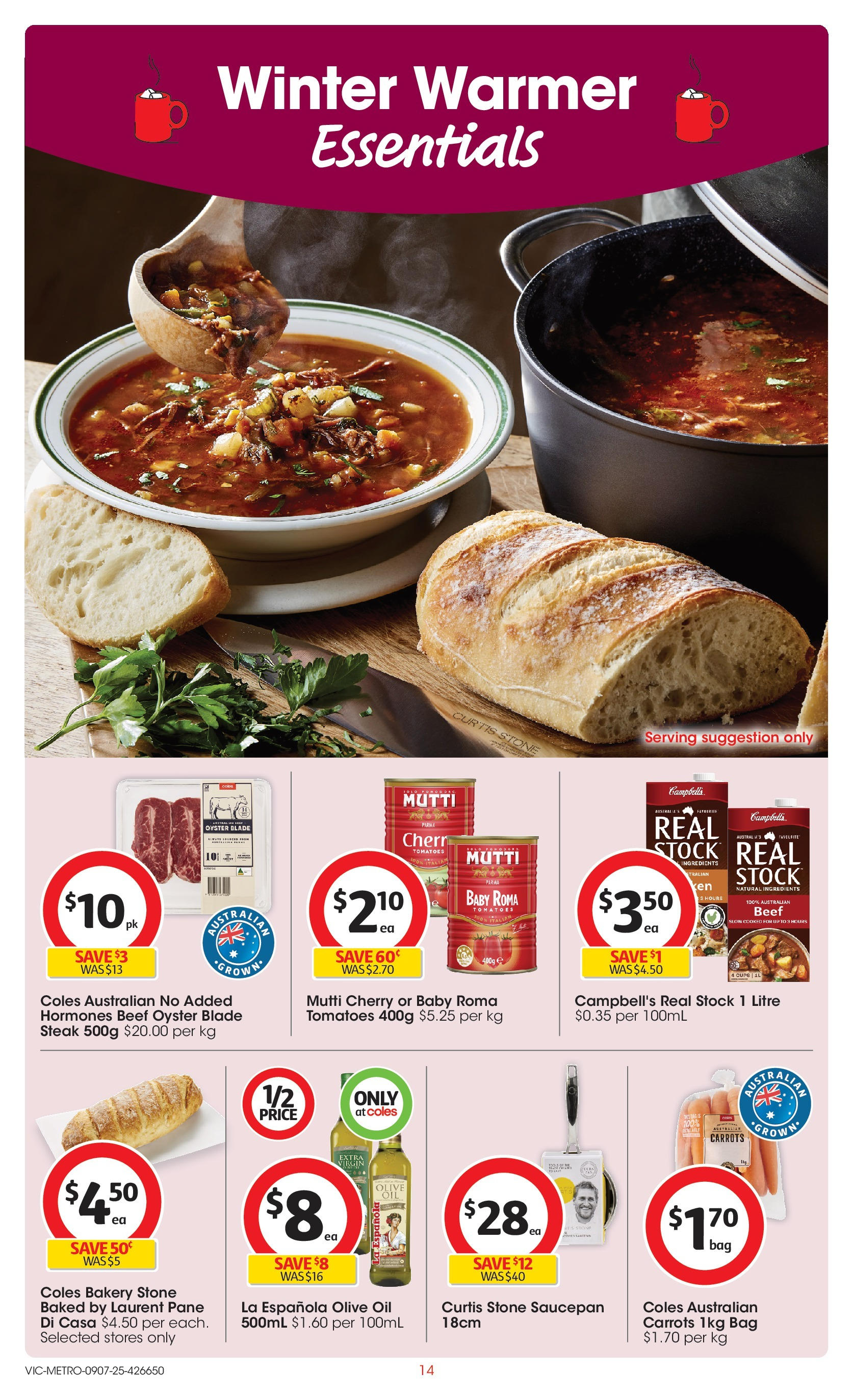 ﻿﻿Coles catalogue valid from 09/07/2025 > Online Australia | Page: 14 | Products: Oil, Tomatoes, Bag, Bakery