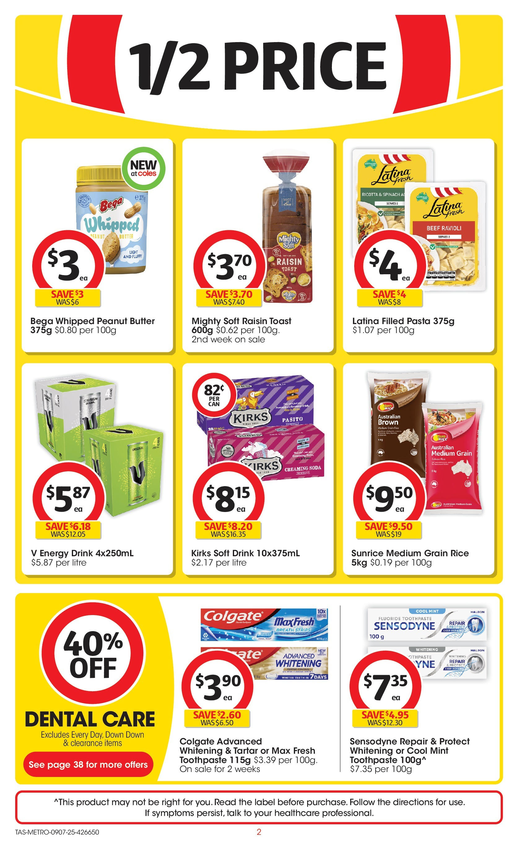 ﻿﻿Coles catalogue valid from 09/07/2025 > Online Australia | Page: 2 | Products: Energy drink, Pasta, Spinach, Dental care