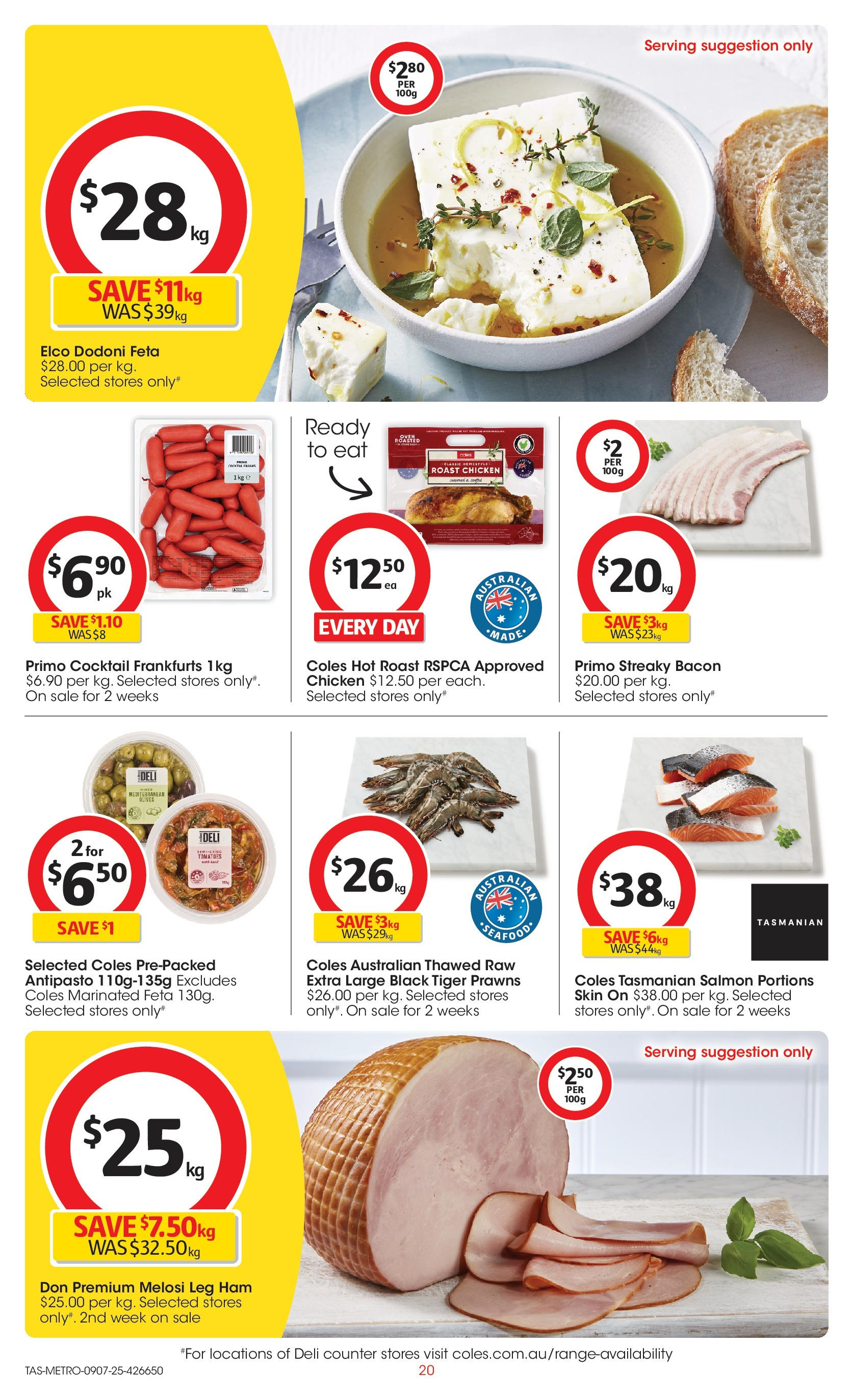 ﻿﻿Coles catalogue valid from 09/07/2025 > Online Australia | Page: 20 | Products: Bacon, Ham, Olives, Prawns