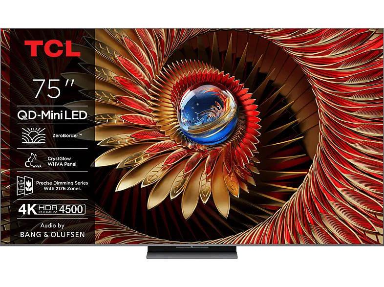 TCL 75C8K (2025) 75 Zoll 4K QD-Mini LED HDR Premium TV mit Google TV, 144Hz Motion Clarity Pro und Audio by Bang & Olufsen; LED TV