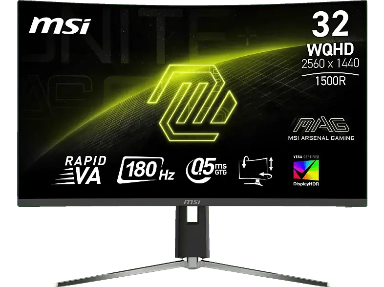 MSI MAG32CQ6PFDE 31,5 Zoll Curved Gaming Monitor, WQHD, 0,5 ms Reaktionszeit, 180 Hz, Schwarz