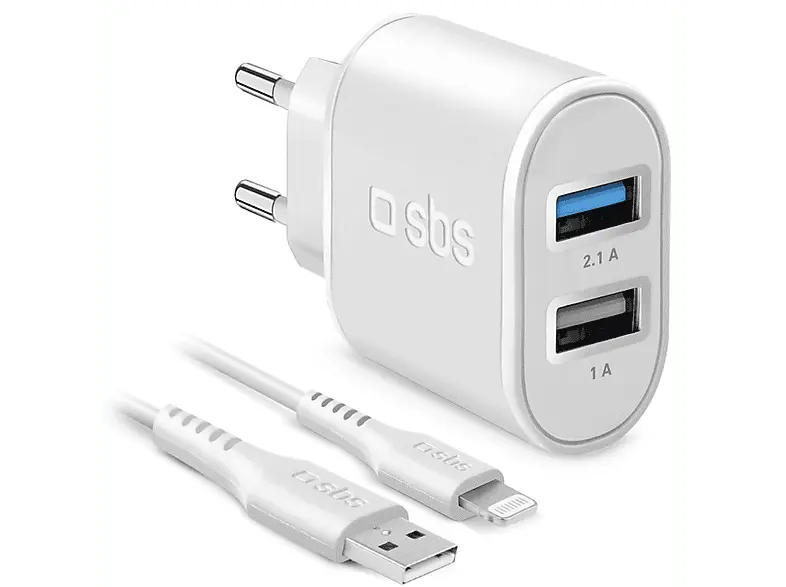 SBS 27667 Ladegerät, 10W, 2 fach USB-A, inkl. 1m Lightning-Kabel