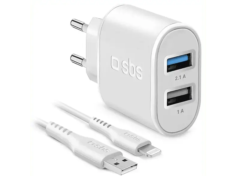 SBS 27667 Ladegerät, 10W, 2 fach USB-A, inkl. 1m Lightning-Kabel