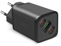 SBS 43893 GaN Ladegerät mit Power Delivery, 65W, 2x USB-Type-C + 1x USB-Type-A