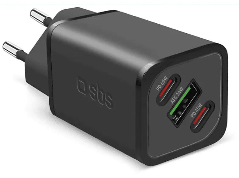 SBS 43893 GaN Ladegerät mit Power Delivery, 65W, 2x USB-Type-C + 1x USB-Type-A
