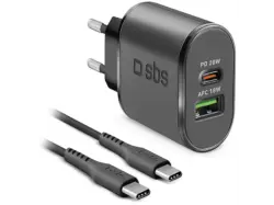 SBS 92385 Ladegerät mit PD, 20W, 1x USB-Type-C + USB-Type-A, inkl. 1.5m USB-C-Type-Kabel