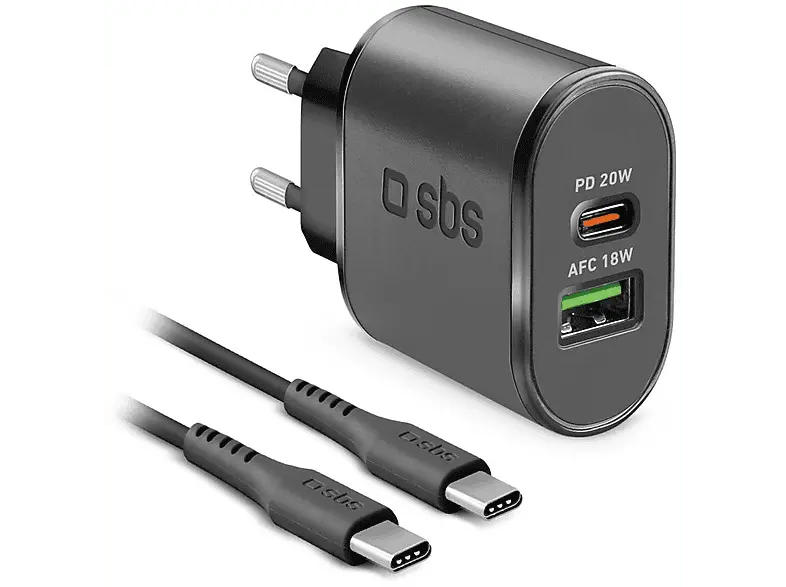 SBS 92385 Ladegerät mit PD, 20W, 1x USB-Type-C + USB-Type-A, inkl. 1.5m USB-C-Type-Kabel