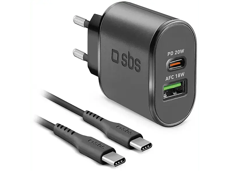 SBS 92385 Ladegerät mit PD, 20W, 1x USB-Type-C + USB-Type-A, inkl. 1.5m USB-C-Type-Kabel