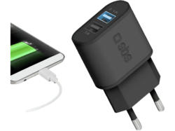 SBS 37393 Ladegerät, 2-fach USB-A, 1x 10W und 5W; Reiseladegerät