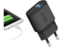 SBS 37393 Ladegerät, 2-fach USB-A, 1x 10W und 5W; Reiseladegerät
