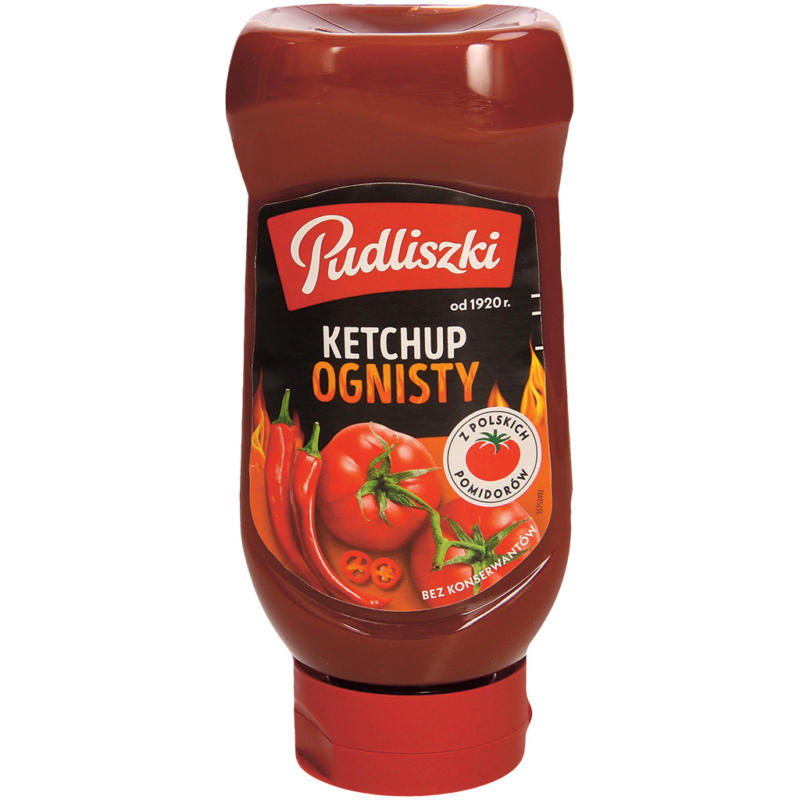 Scharfer Tomatenketchup mit Cayennepfeffer. Pasteurisiertes Produkt.