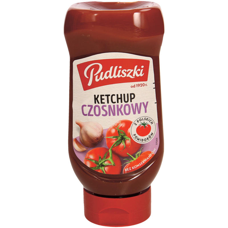 Tomatenketchup mit Knoblauch. Pasteurisiertes Produkt.