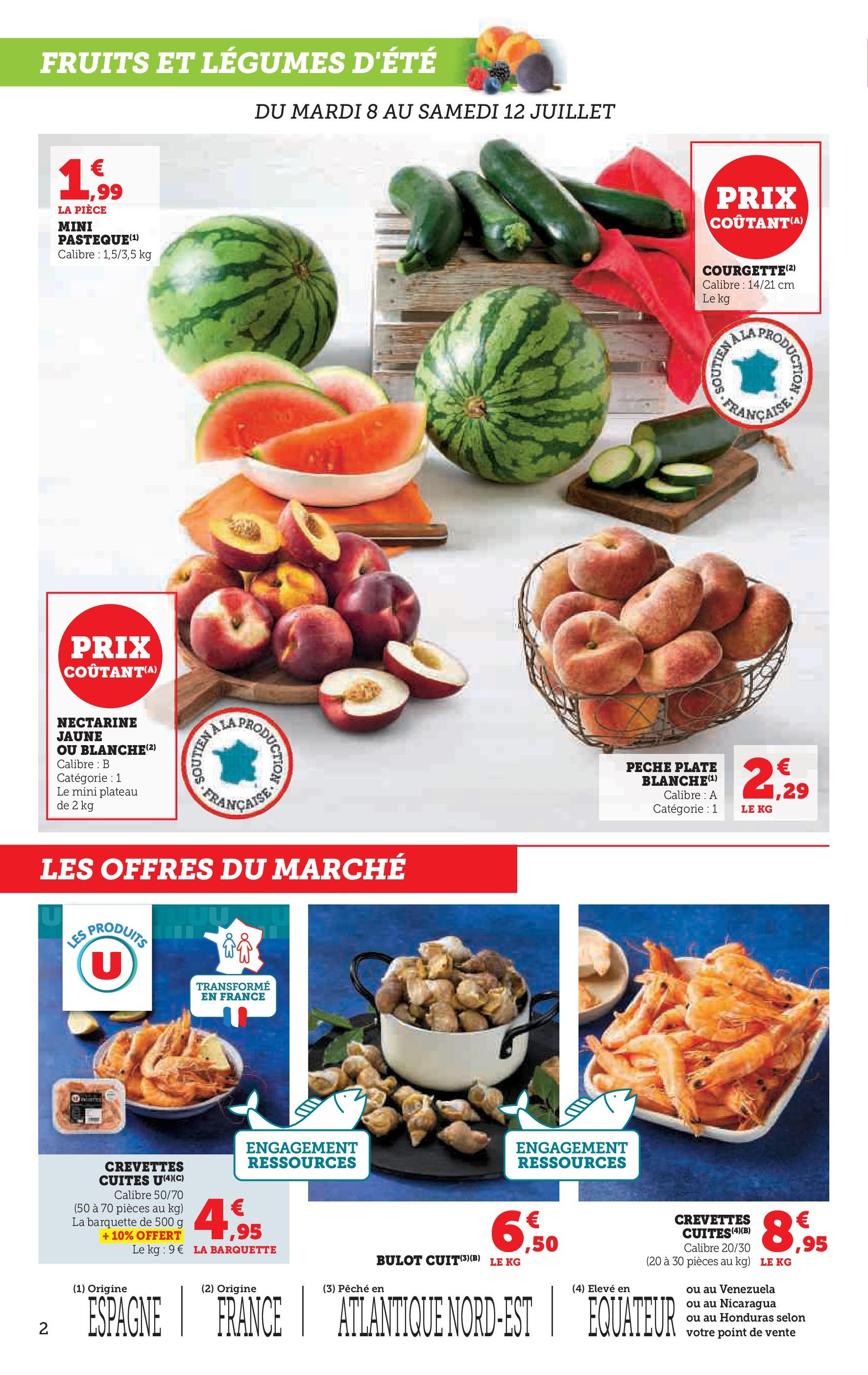 U Express - Le marché à prix bas! à partir du 06/07/2025 - promo en ligne | Page: 2 | Produits: Nectarine, Pêche, Plateau, Crevettes