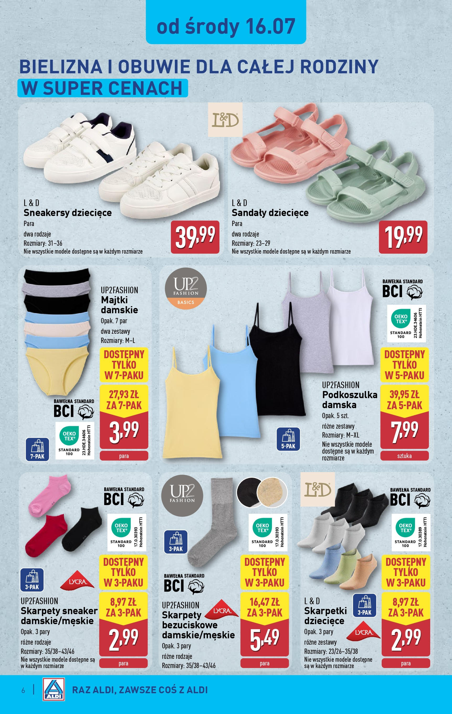 Aldi Gazetka - Hity od Środy i od Soboty od 16.07.2025 - Ulotka PDF, promocje | Strona: 6 | Produkty: Top, Skarpety, Sandały, Skarpetki