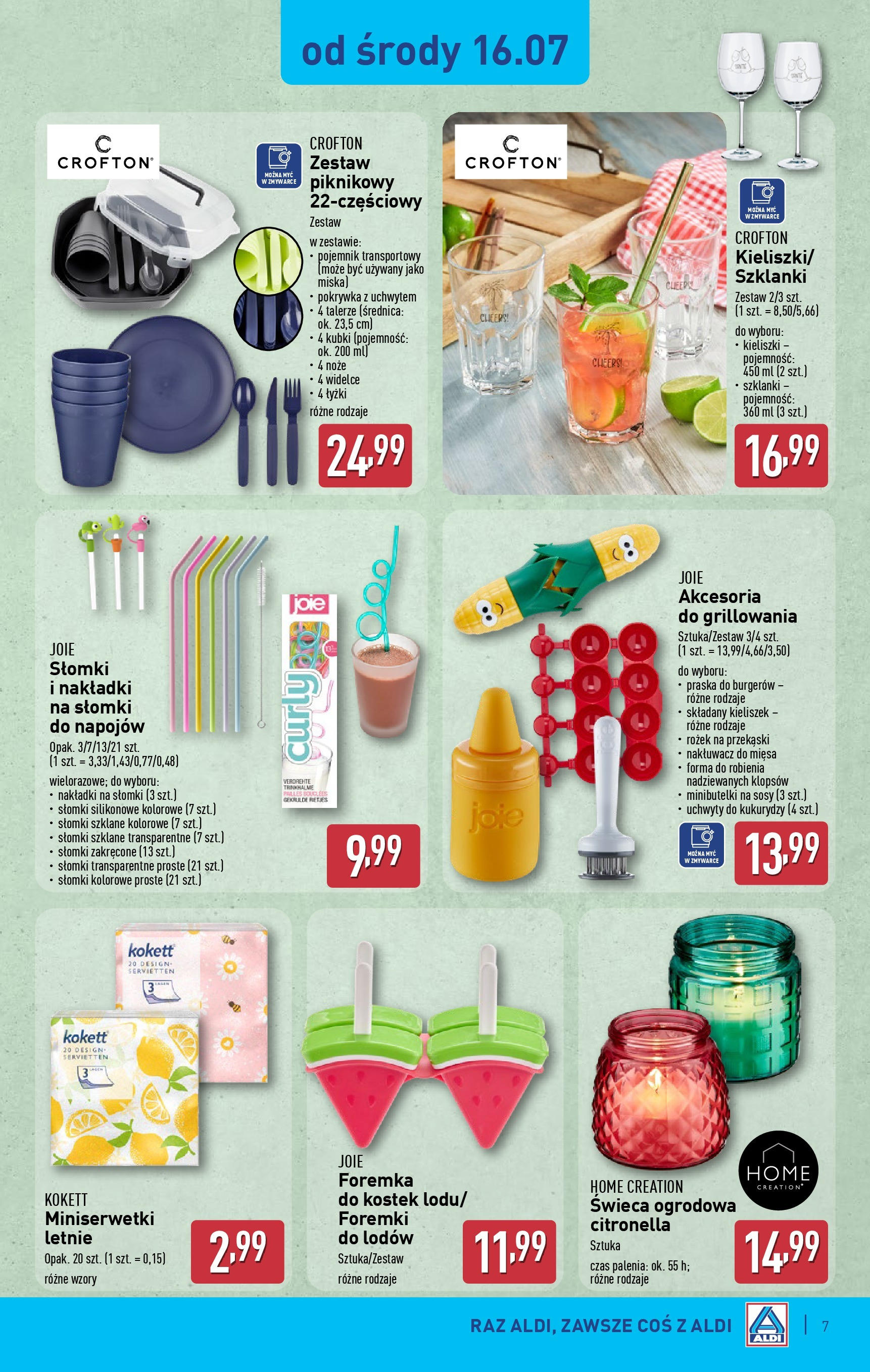 Aldi Gazetka - Hity od Środy i od Soboty od 16.07.2025 - Ulotka PDF, promocje | Strona: 7 | Produkty: Zestaw piknikowy, Talerze, Słomki, Szklanki
