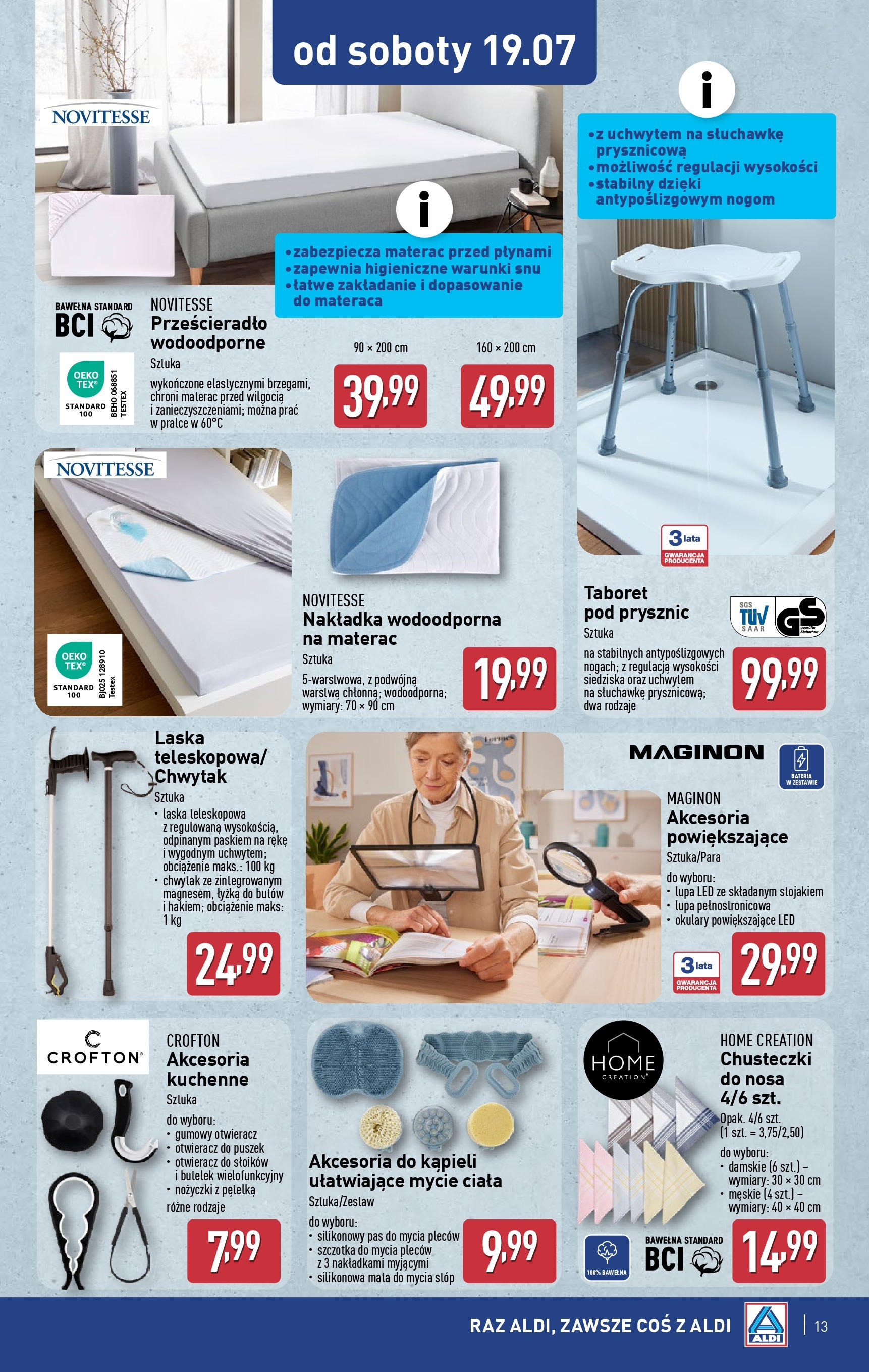 Aldi Gazetka - Hity od Środy i od Soboty od 16.07.2025 - Ulotka PDF, promocje | Strona: 13 | Produkty: Okulary, Prysznic, Taboret pod prysznic, Szczotka