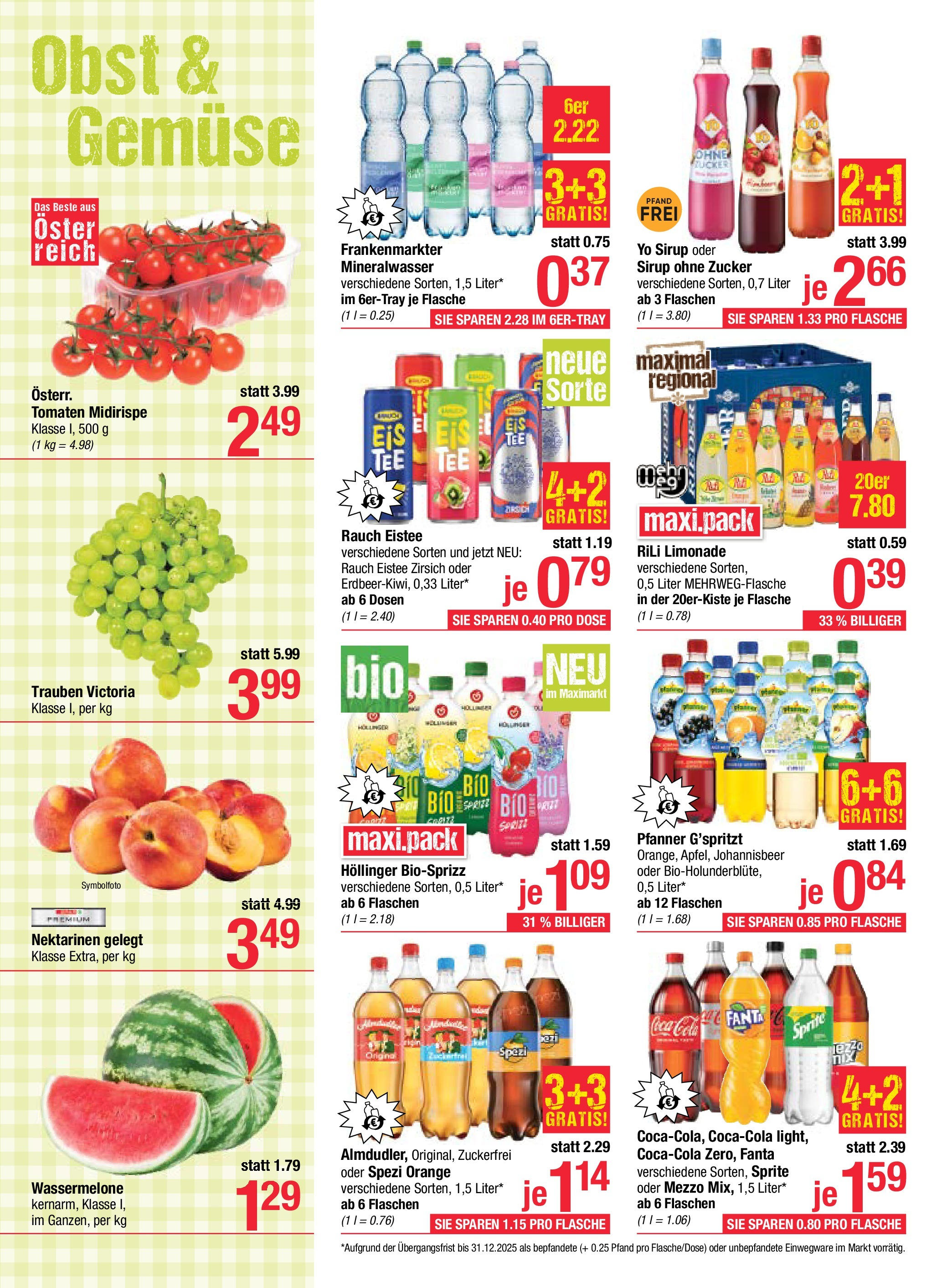 Maximarkt Haid, Linz von 14.07.2025 - Aktuelle Angebote | Seite: 12 | Produkte: Gemüse, Obst, Wassermelone, Tomaten