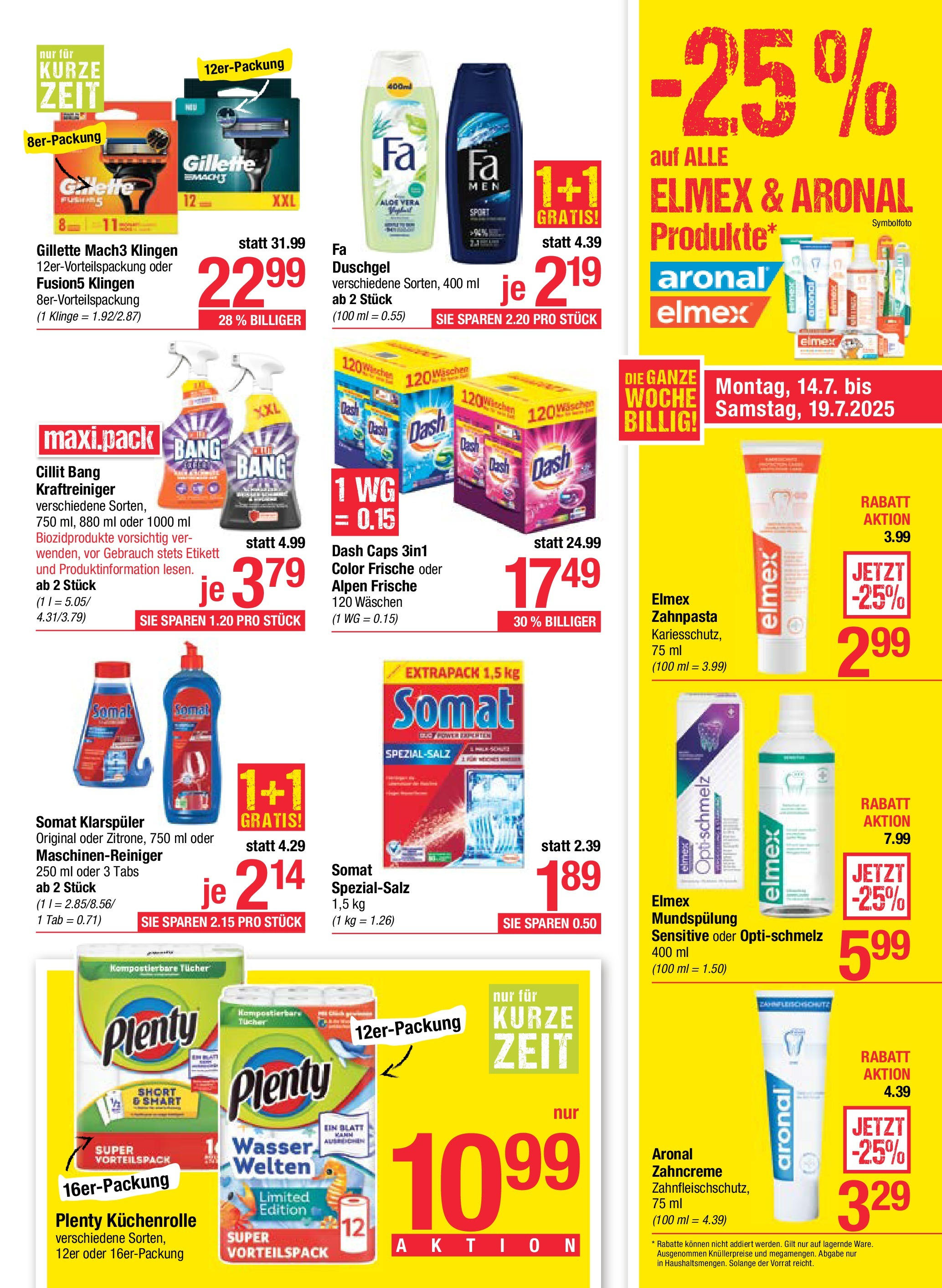 Maximarkt Haid, Linz von 14.07.2025 - Aktuelle Angebote | Seite: 16 | Produkte: Klarspüler, Wasser, Duschgel, Zahnpasta