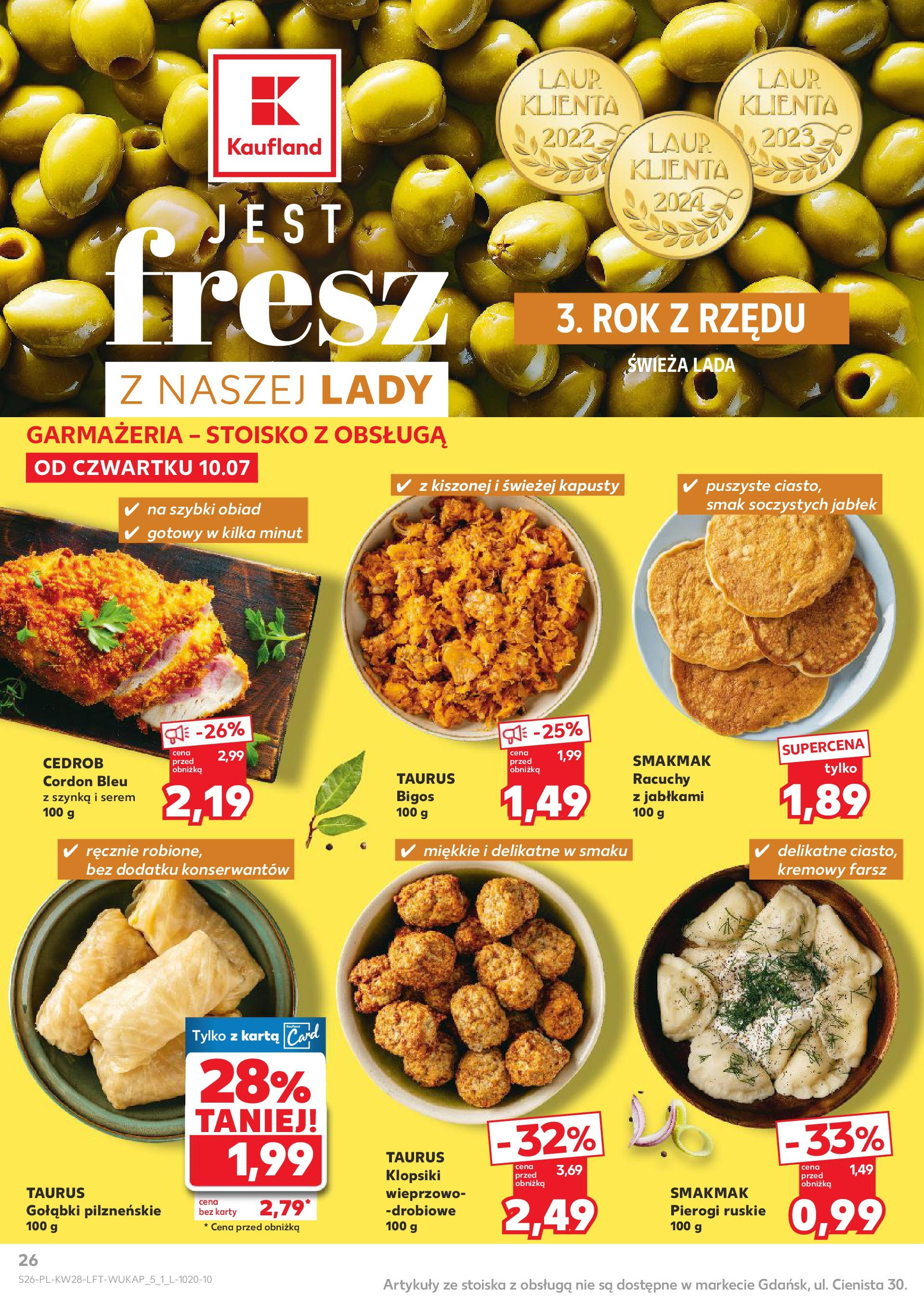 Kaufland gazetka (10.07.2025) - od jutra | Strona: 26 | Produkty: Karta, Pierogi, Szynka, Klopsiki Kaufland gazetka od 10.07.2025 - od jutra PDF | Strona: 26 | Produkty: Karta, Pierogi, Szynka, Klopsiki