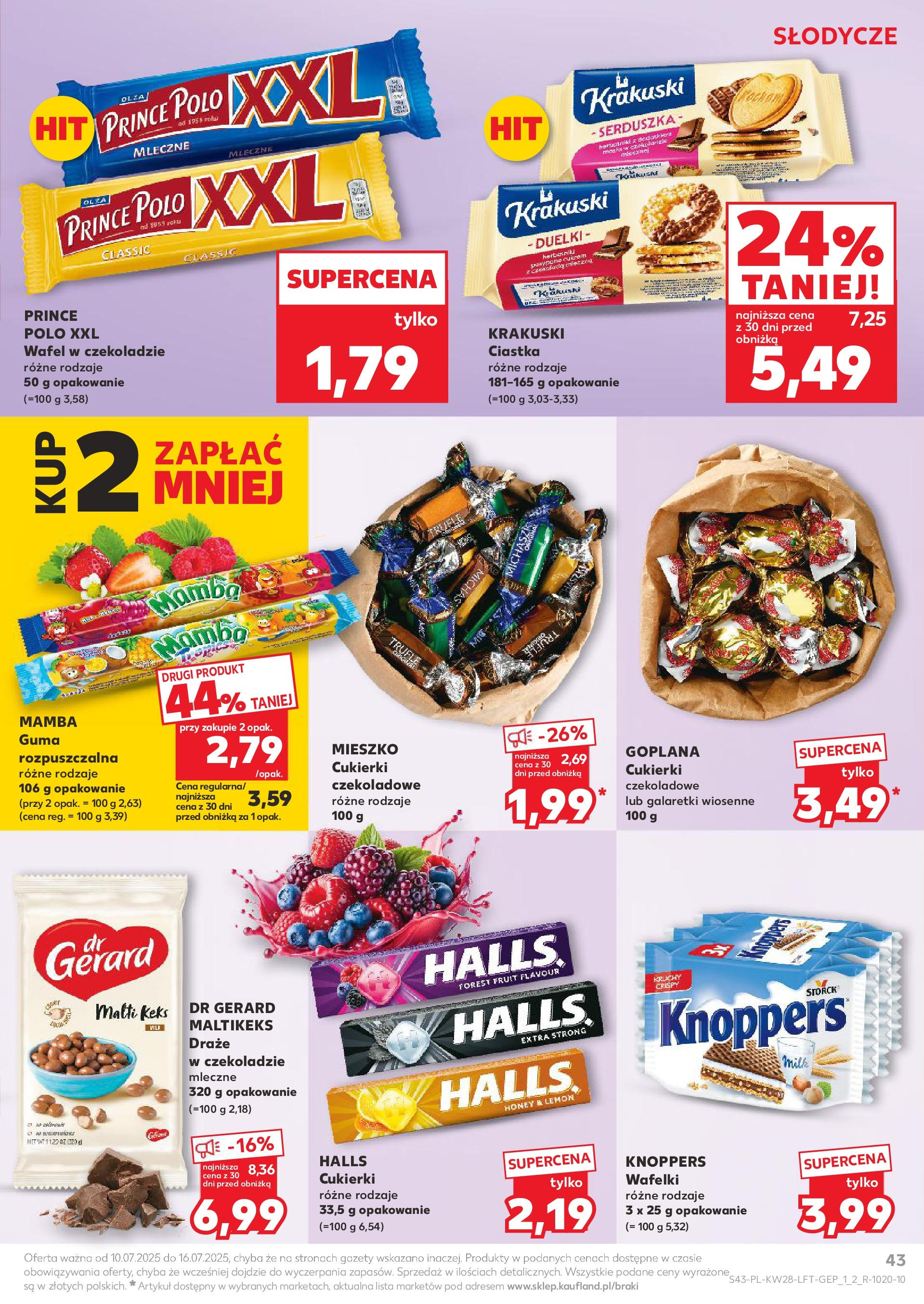 Kaufland gazetka (10.07.2025) - od jutra | Strona: 43 | Produkty: Prince polo xxl, Cukierki czekoladowe, Wafelki, Cukierki Kaufland gazetka od 10.07.2025 - od jutra PDF | Strona: 43 | Produkty: Prince polo xxl, Cukierki czekoladowe, Wafelki, Cukierki