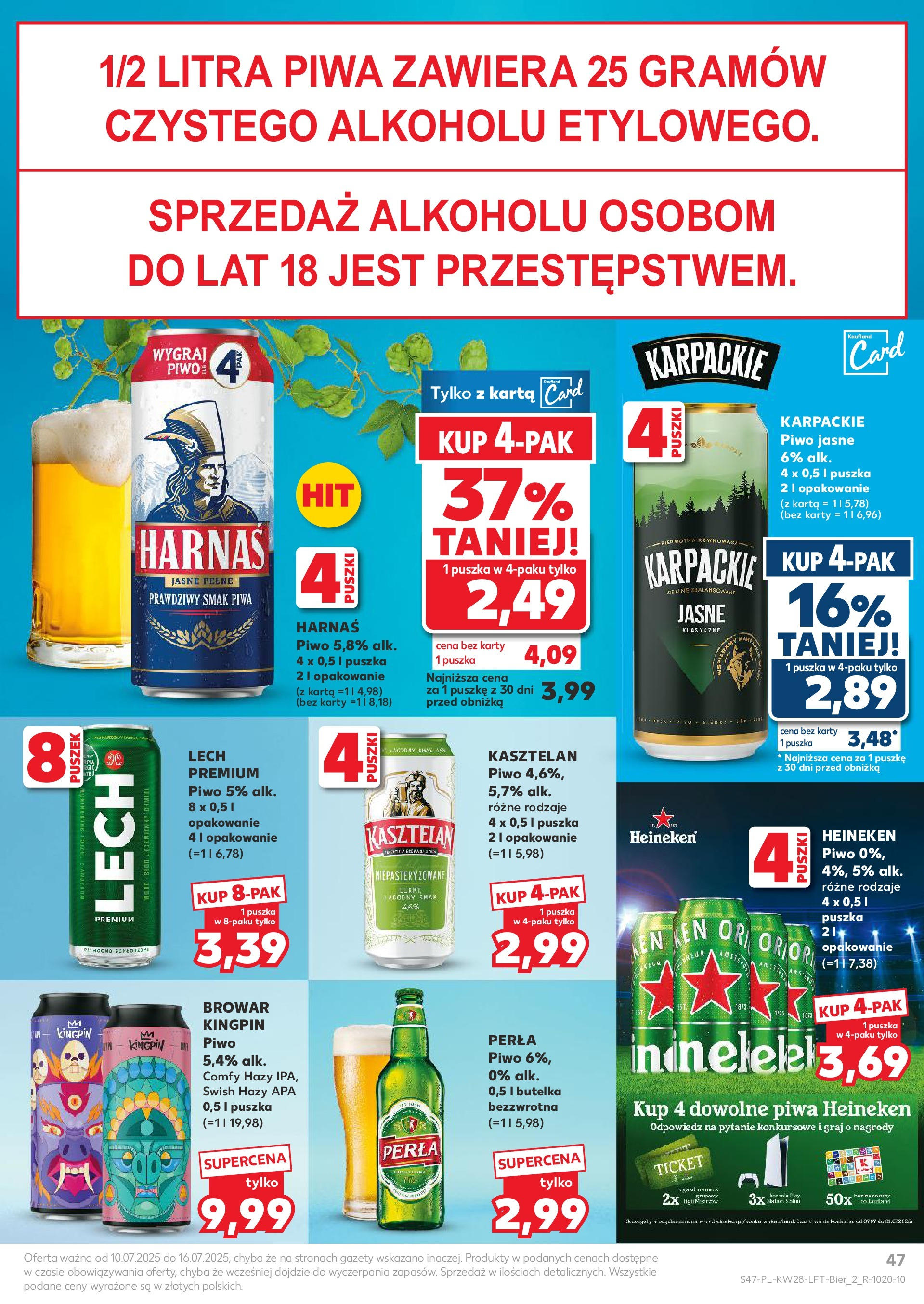Kaufland gazetka (10.07.2025) - od jutra | Strona: 47 | Produkty: Piwo perła, Harnaś, Piwo, Heineken Kaufland gazetka od 10.07.2025 - od jutra PDF | Strona: 47 | Produkty: Piwo perła, Harnaś, Piwo, Heineken