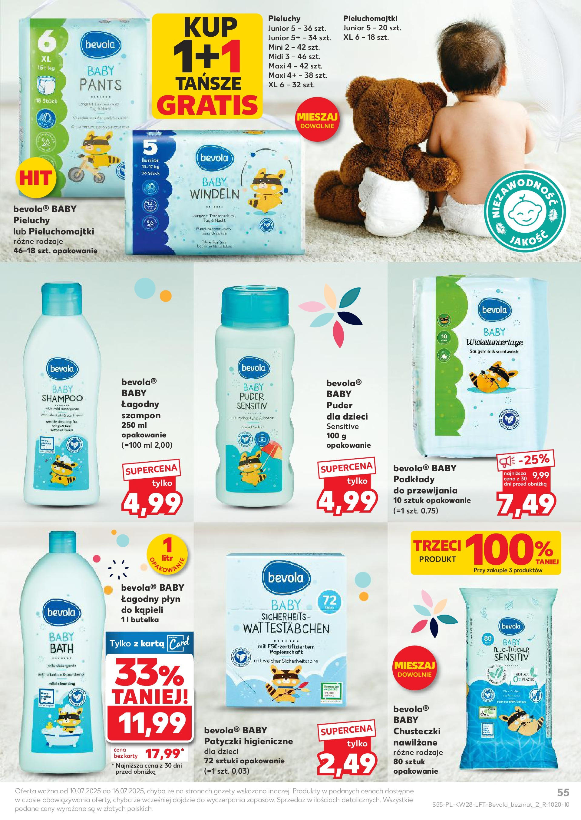 Kaufland gazetka (10.07.2025) - od jutra | Strona: 55 | Produkty: Pieluchomajtki, Płyn do kąpieli, Puder, Szampon Kaufland gazetka od 10.07.2025 - od jutra PDF | Strona: 55 | Produkty: Pieluchomajtki, Płyn do kąpieli, Puder, Szampon