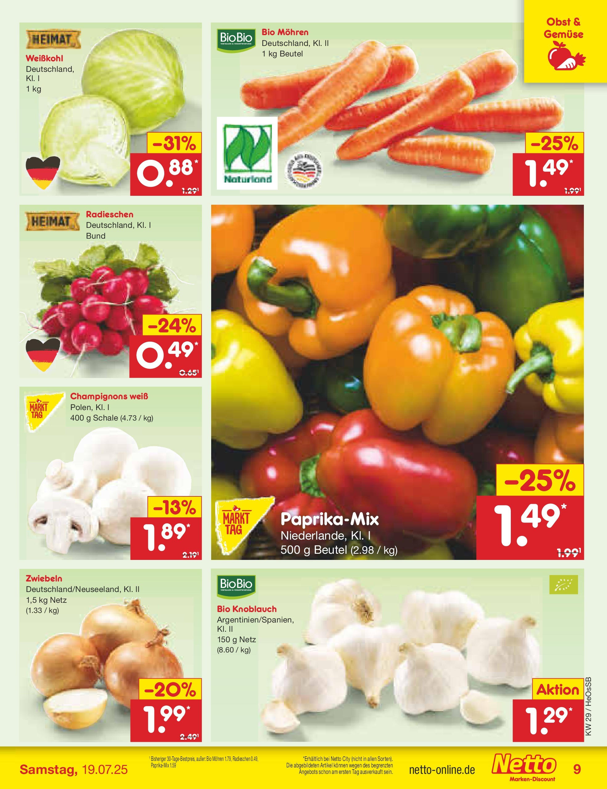 Netto Marken-Discount prospekt Kröpelin (ab 13.07.2025) » Angebote | Seite: 11 | Produkte: Zwiebeln, Gemüse, Obst, Knoblauch Netto Marken-Discount prospekt Kröpelin (ab 13.07.2025) » Angebote | Seite: 11 | Produkte: Zwiebeln, Gemüse, Obst, Knoblauch