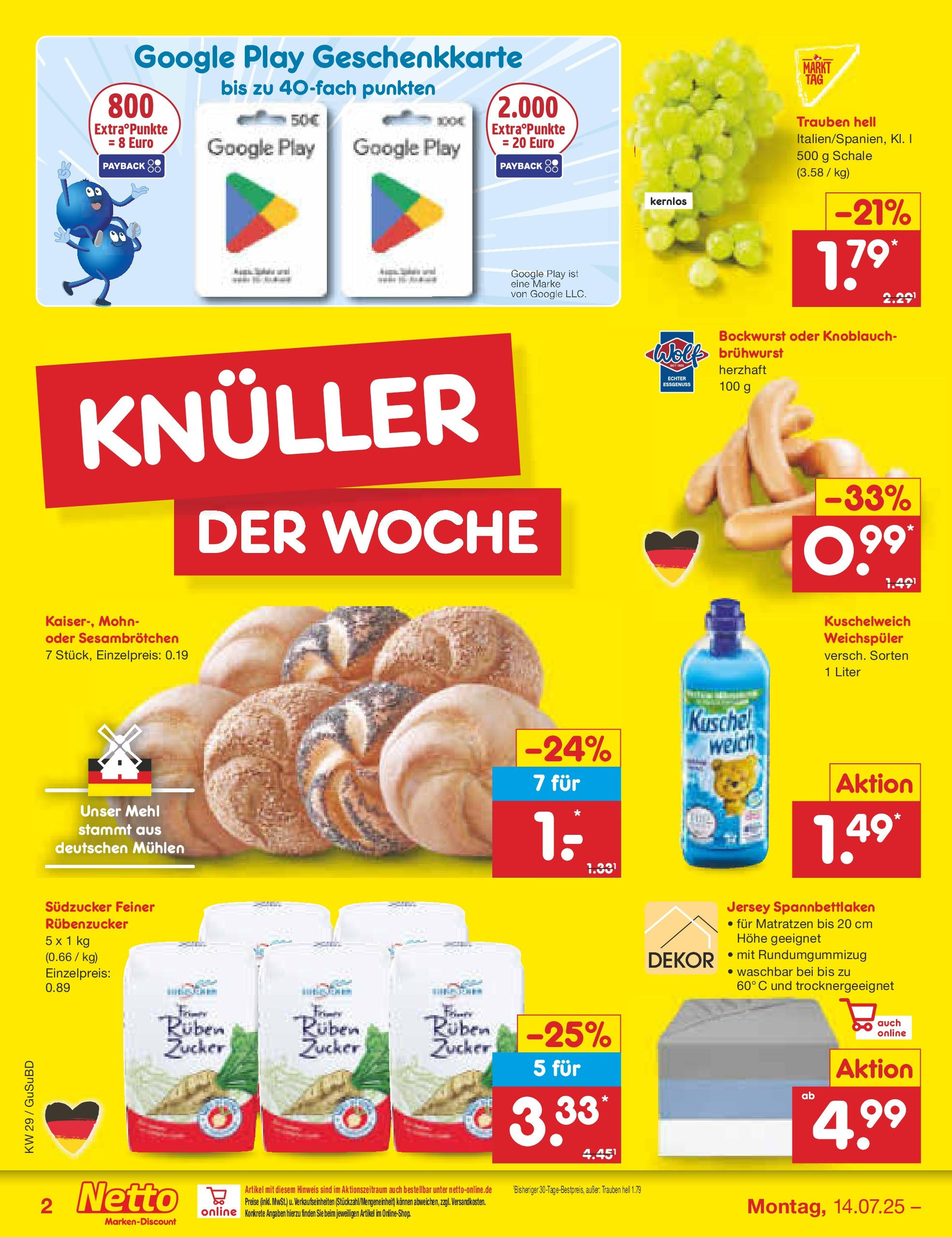 Netto Marken-Discount prospekt Glauchau (ab 13.07.2025) » Angebote | Seite: 2 | Produkte: Mehl, Weichspüler, Zucker, Knoblauch Netto Marken-Discount prospekt Glauchau (ab 13.07.2025) » Angebote | Seite: 2 | Produkte: Mehl, Weichspüler, Zucker, Knoblauch