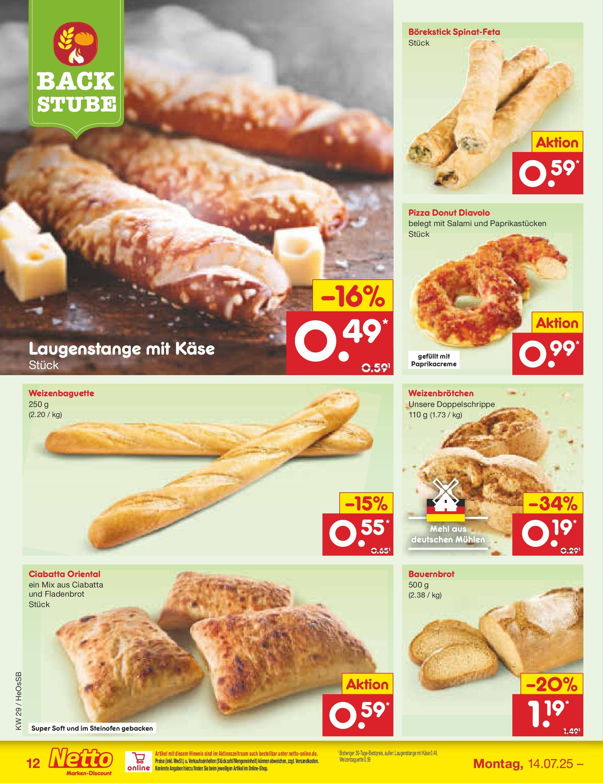 Netto Marken-Discount prospekt Kröpelin (ab 13.07.2025) » Angebote | Seite: 16 | Produkte: Mehl, Käse, Baguette, Pizza Netto Marken-Discount prospekt Kröpelin (ab 13.07.2025) » Angebote | Seite: 16 | Produkte: Mehl, Käse, Baguette, Pizza