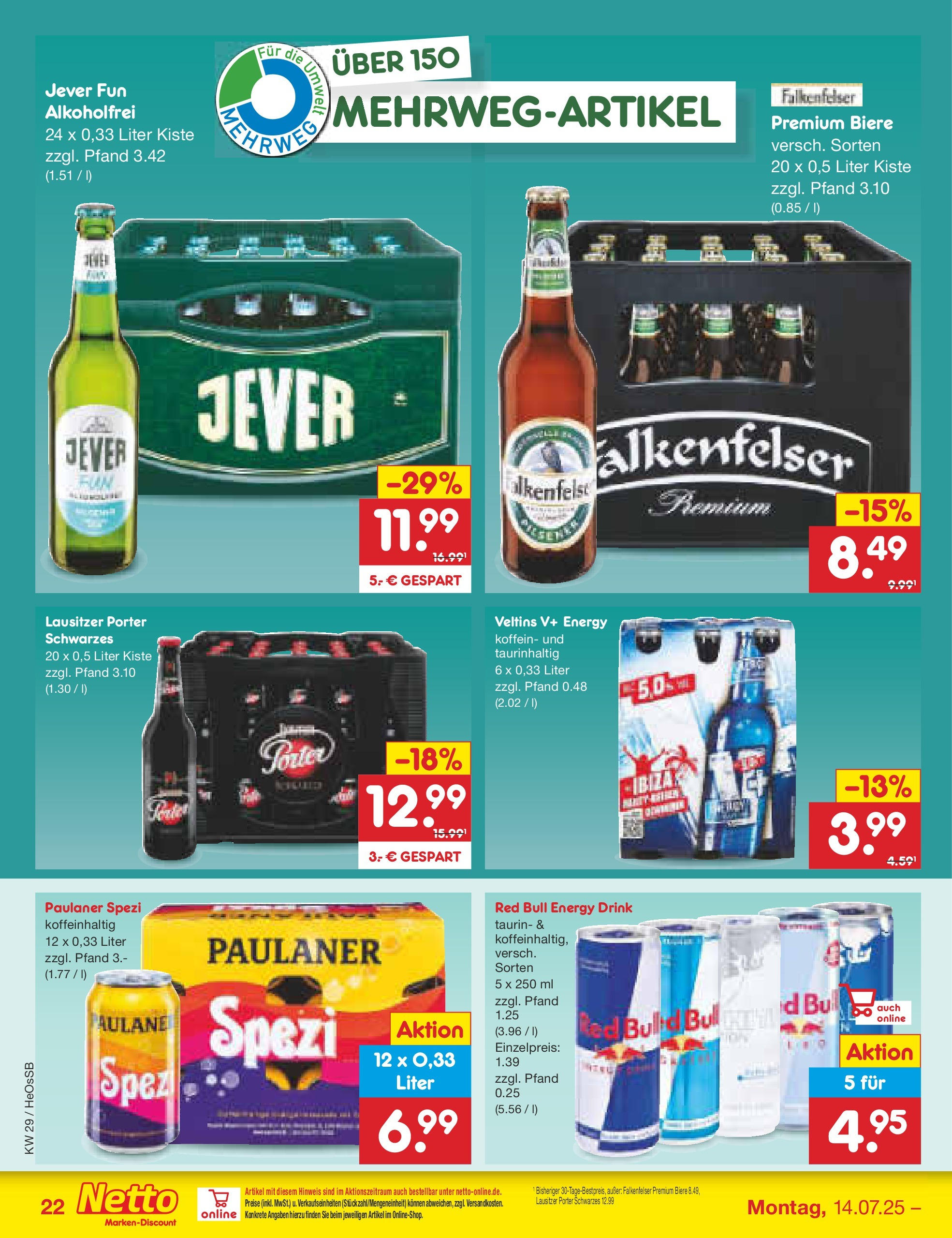Netto Marken-Discount prospekt Kröpelin (ab 13.07.2025) » Angebote | Seite: 32 | Produkte: Red bull, Jever, Paulaner, Veltins Netto Marken-Discount prospekt Kröpelin (ab 13.07.2025) » Angebote | Seite: 32 | Produkte: Red bull, Jever, Paulaner, Veltins