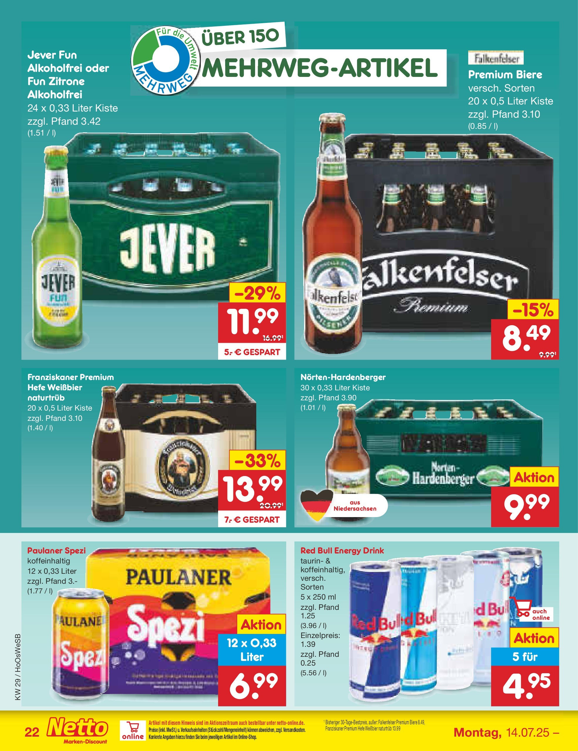 Netto Marken-Discount prospekt Braunschweig-Lamme (ab 13.07.2025) » Angebote | Seite: 32 | Produkte: Franziskaner, Red bull, Hefe weissbier, Zitrone Netto Marken-Discount prospekt Braunschweig-Lamme (ab 13.07.2025) » Angebote | Seite: 32 | Produkte: Franziskaner, Red bull, Hefe weissbier, Zitrone