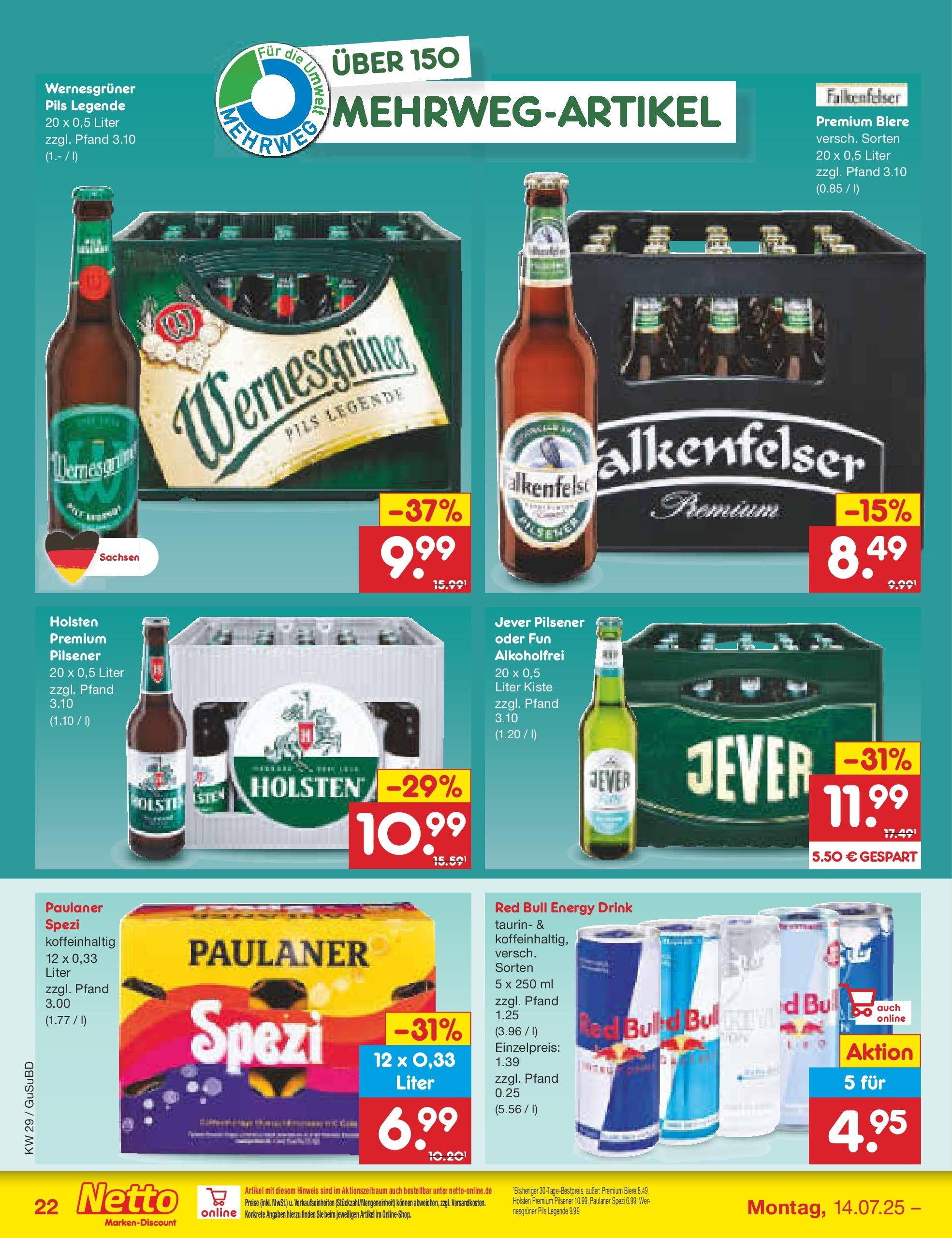 Netto Marken-Discount prospekt Glauchau (ab 13.07.2025) » Angebote | Seite: 32 | Produkte: Energy, Paulaner spezi, Pils, Wernesgruner Netto Marken-Discount prospekt Glauchau (ab 13.07.2025) » Angebote | Seite: 32 | Produkte: Energy, Paulaner spezi, Pils, Wernesgruner