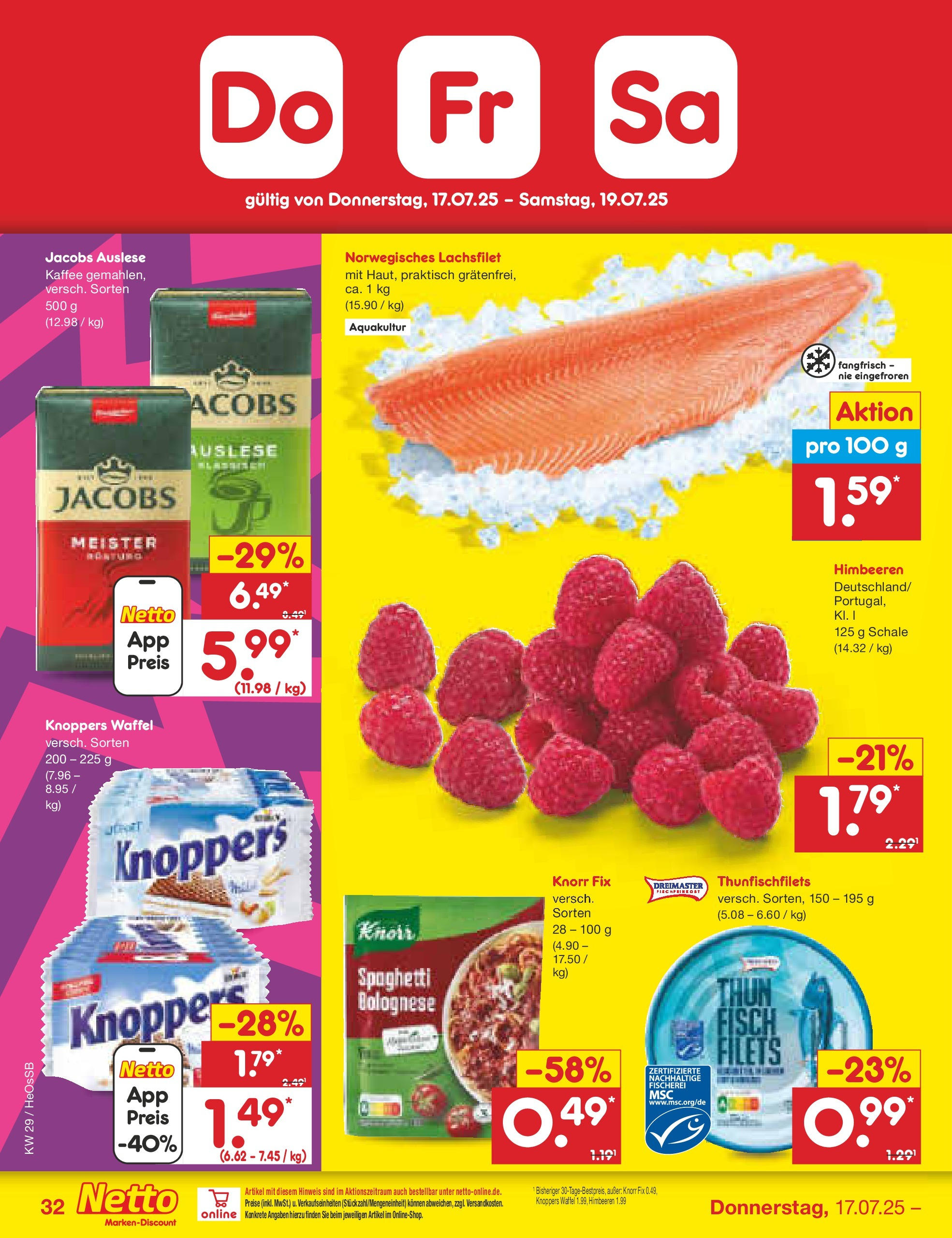 Netto Marken-Discount prospekt Kröpelin (ab 13.07.2025) » Angebote | Seite: 50 | Produkte: Himbeeren, Knorr fix, Fisch, Knoppers Netto Marken-Discount prospekt Kröpelin (ab 13.07.2025) » Angebote | Seite: 50 | Produkte: Himbeeren, Knorr fix, Fisch, Knoppers