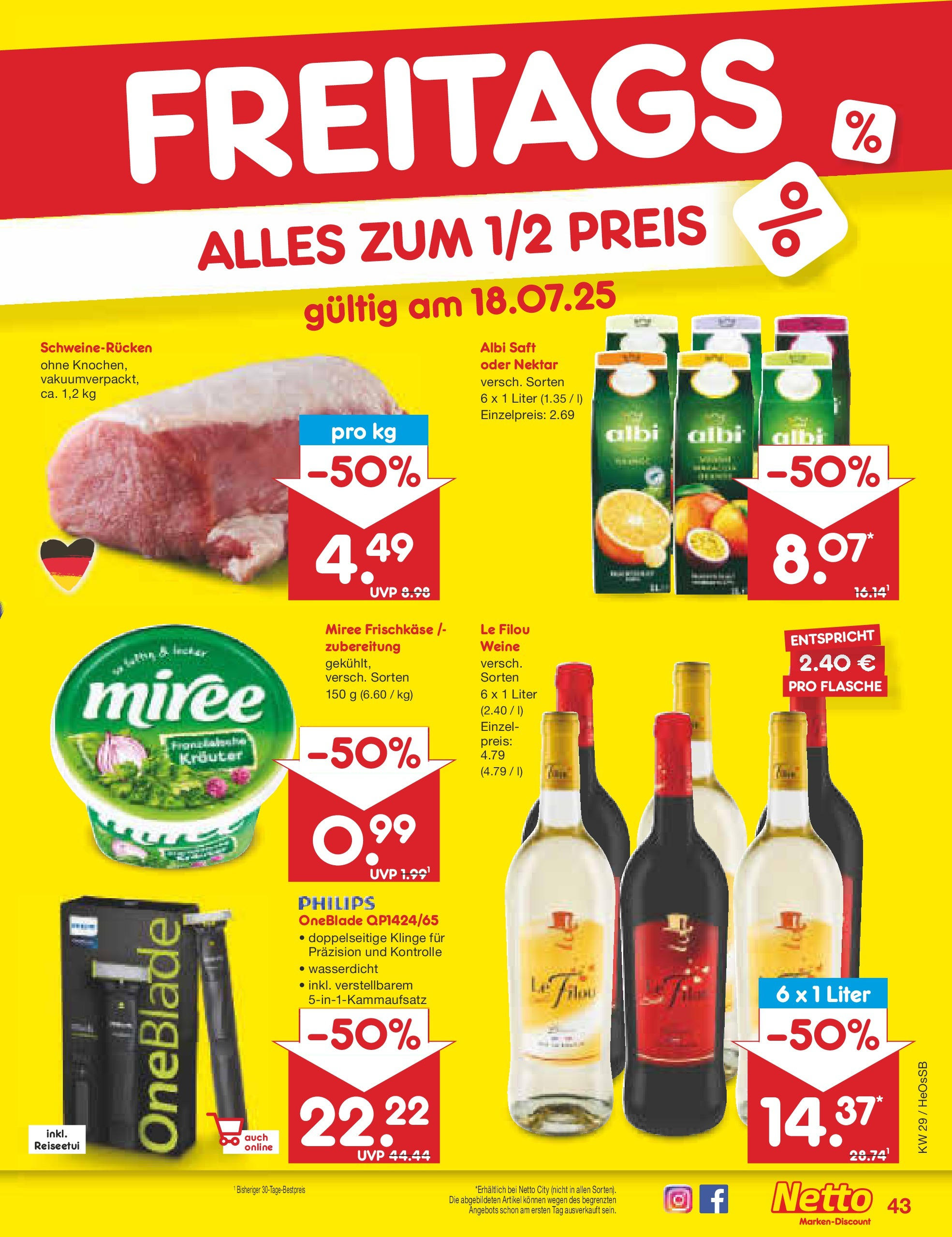 Netto Marken-Discount prospekt Kröpelin (ab 13.07.2025) » Angebote | Seite: 65 | Produkte: Philips, Le filou, Saft, Frischkase Netto Marken-Discount prospekt Kröpelin (ab 13.07.2025) » Angebote | Seite: 65 | Produkte: Philips, Le filou, Saft, Frischkase