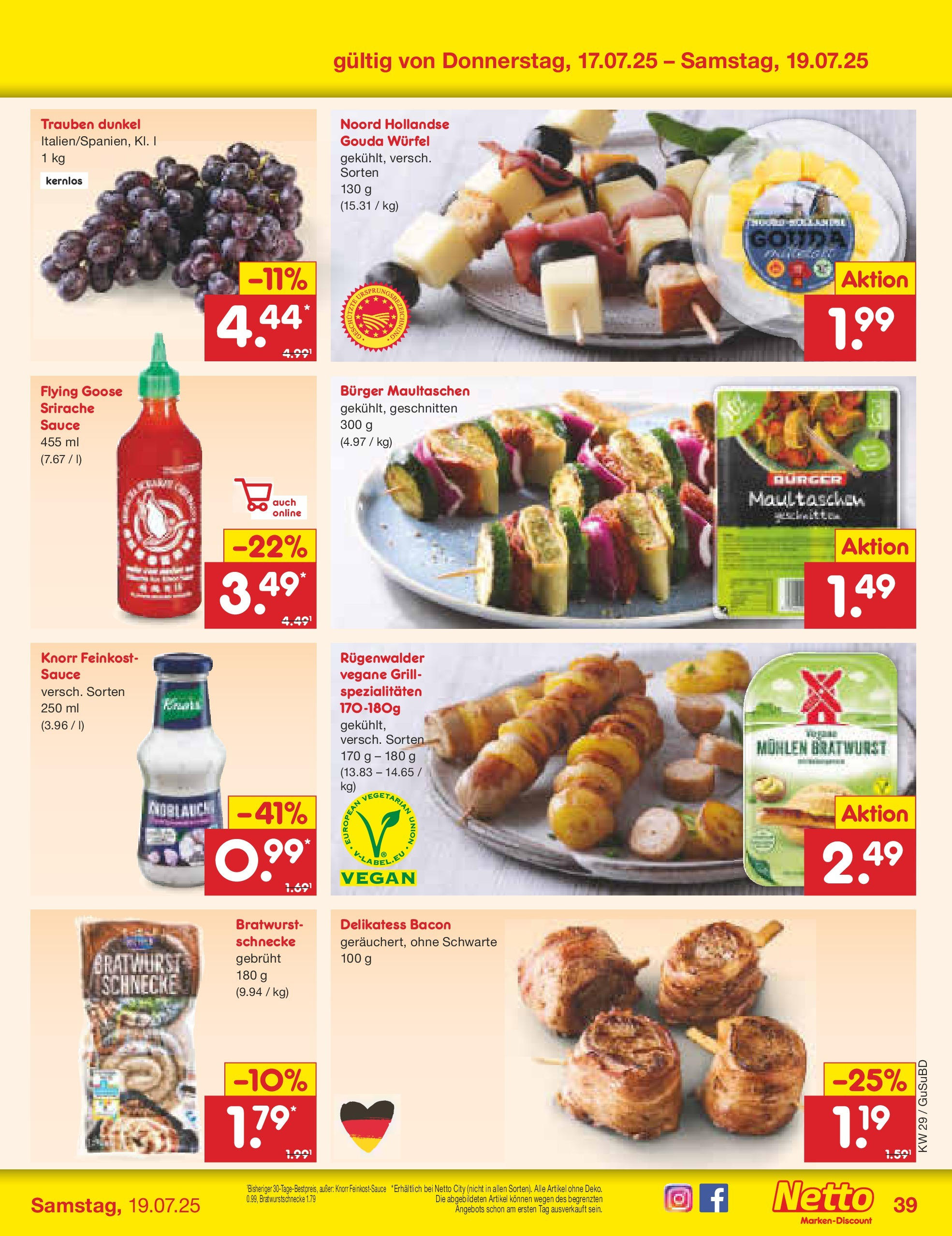 Netto Marken-Discount prospekt Glauchau (ab 13.07.2025) » Angebote | Seite: 61 | Produkte: Trauben, Gouda, Burger, Maultaschen Netto Marken-Discount prospekt Glauchau (ab 13.07.2025) » Angebote | Seite: 61 | Produkte: Trauben, Gouda, Burger, Maultaschen