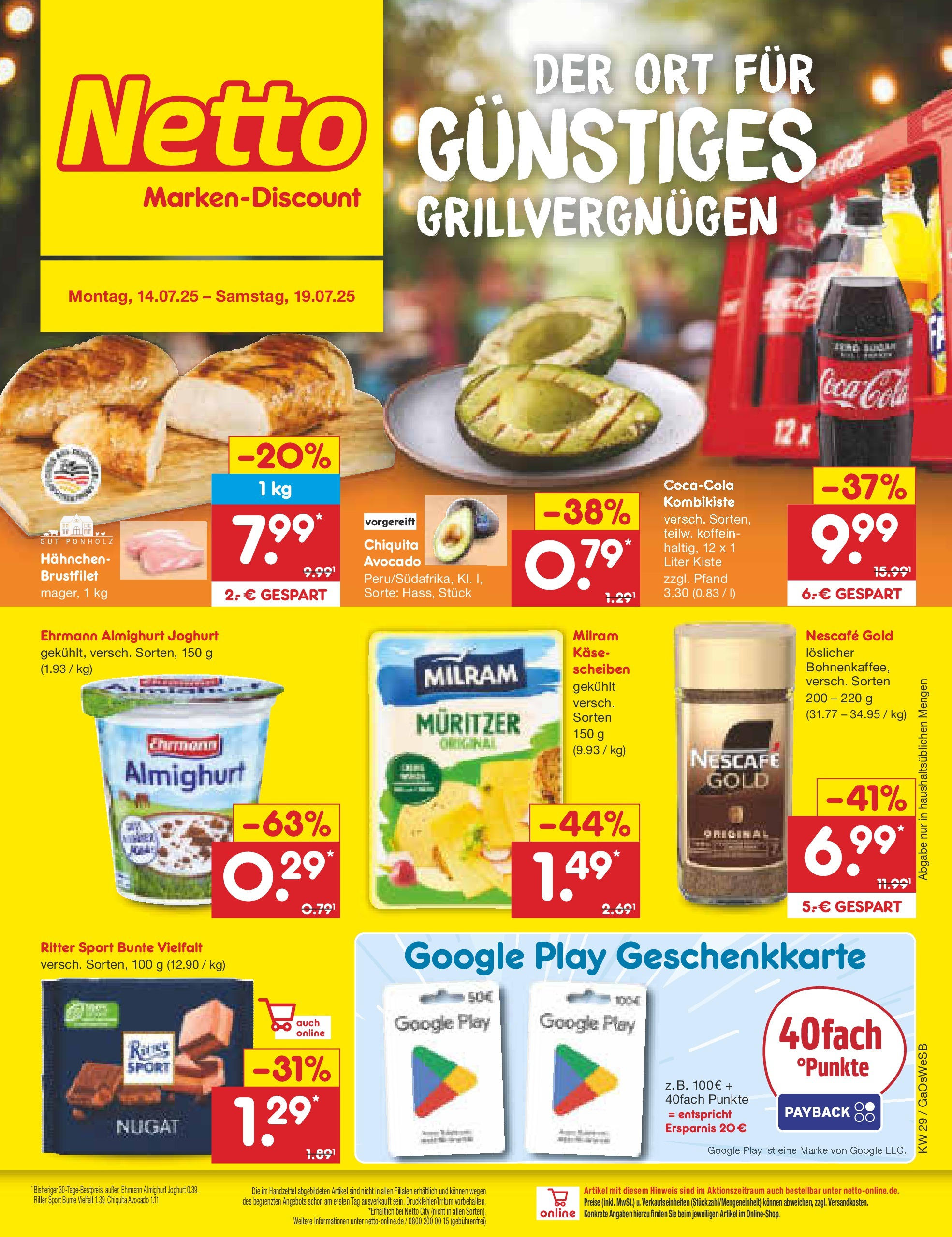 Netto Marken-Discount prospekt Moormerland (ab 13.07.2025) » Angebote | Seite: 1 | Produkte: Hahnchen, Ehrmann almighurt, Käse, Joghurt Netto Marken-Discount prospekt Moormerland (ab 13.07.2025) » Angebote | Seite: 1 | Produkte: Hahnchen, Ehrmann almighurt, Käse, Joghurt
