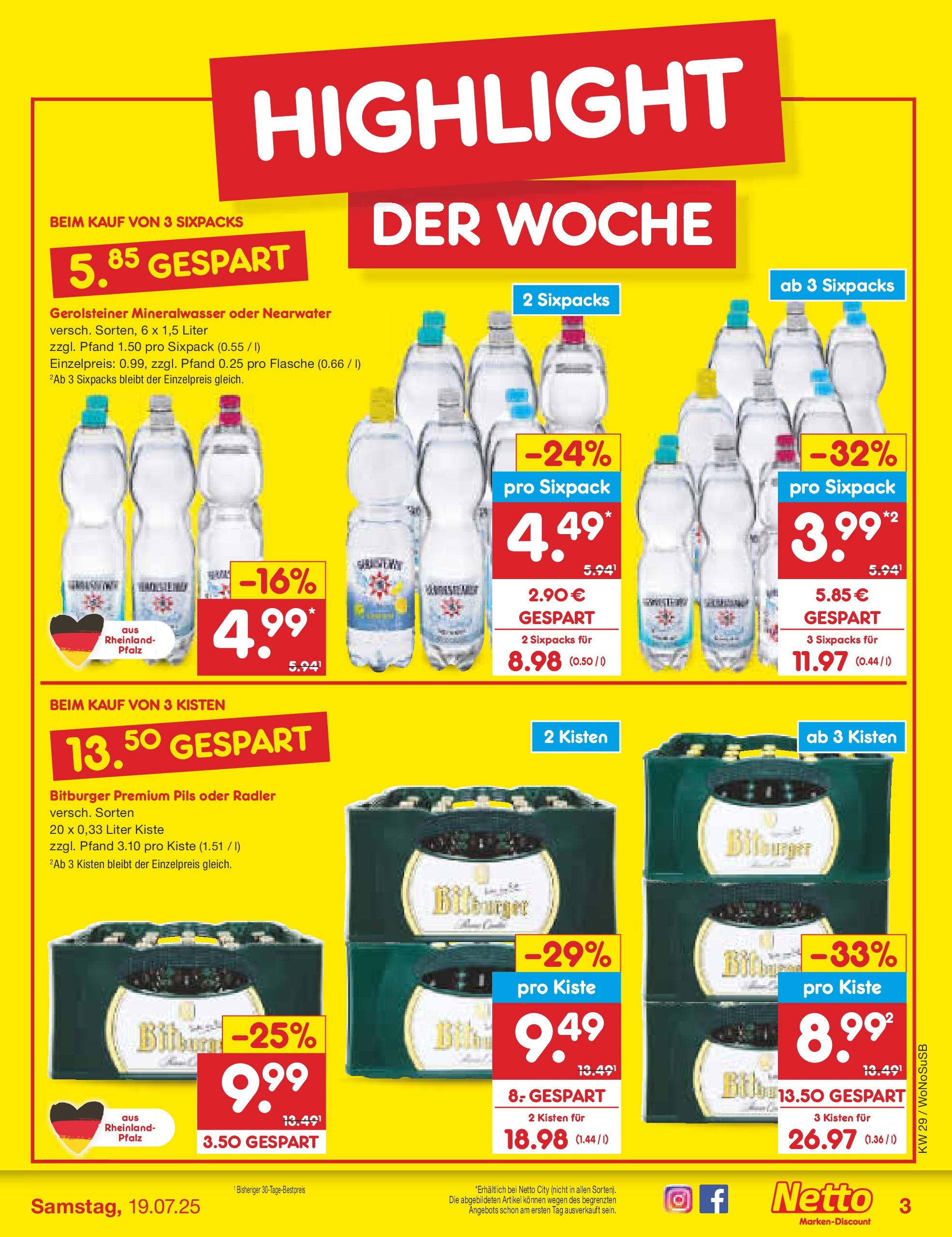 Netto Marken-Discount prospekt Lahnau (ab 13.07.2025) » Angebote | Seite: 3 | Produkte: Bitburger, Mineralwasser, Radler, Gerolsteiner Netto Marken-Discount prospekt Lahnau (ab 13.07.2025) » Angebote | Seite: 3 | Produkte: Bitburger, Mineralwasser, Radler, Gerolsteiner