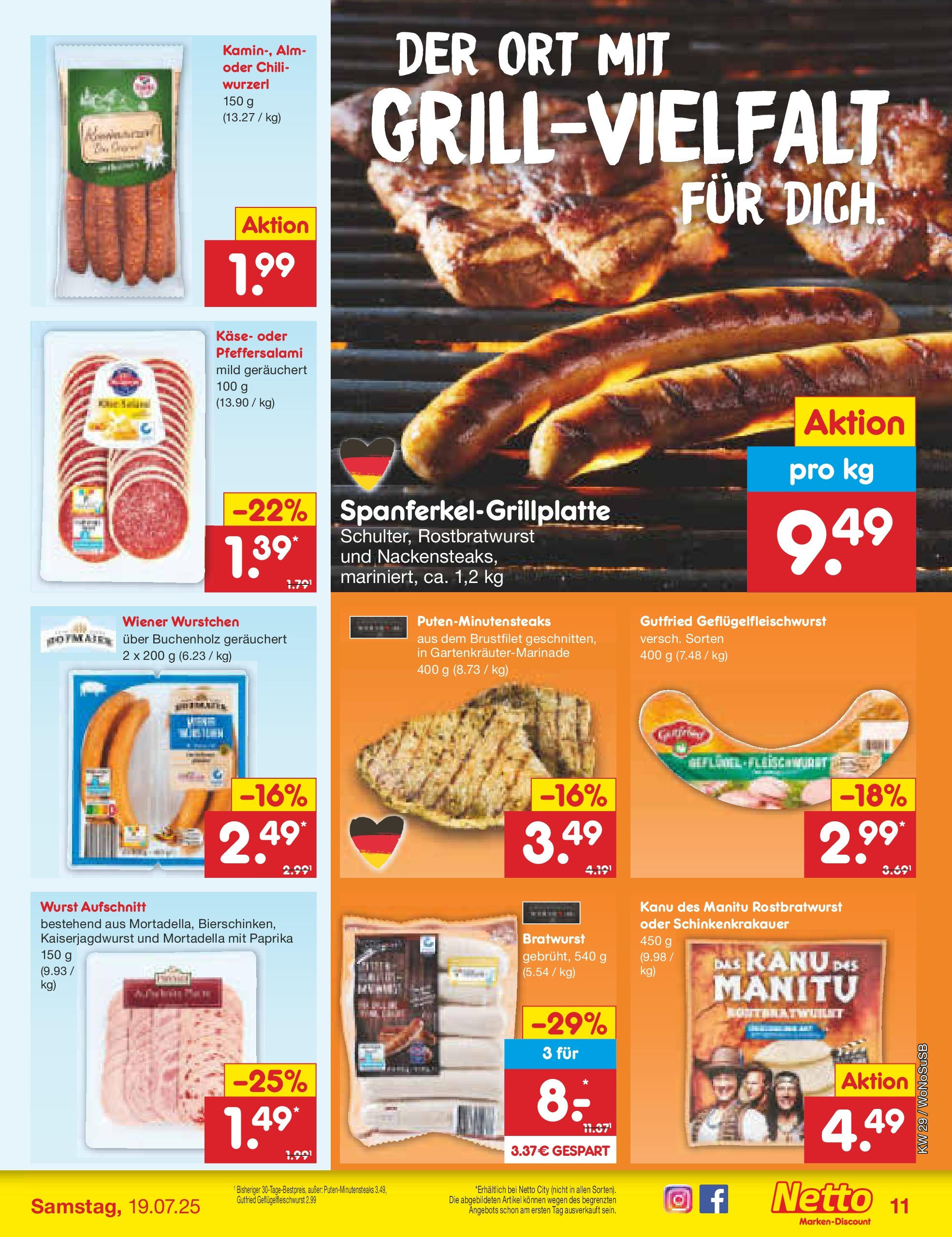 Netto Marken-Discount prospekt Lahnau (ab 13.07.2025) » Angebote | Seite: 13 | Produkte: Bratwurst, Paprika, Wurst, Steak Netto Marken-Discount prospekt Lahnau (ab 13.07.2025) » Angebote | Seite: 13 | Produkte: Bratwurst, Paprika, Wurst, Steak