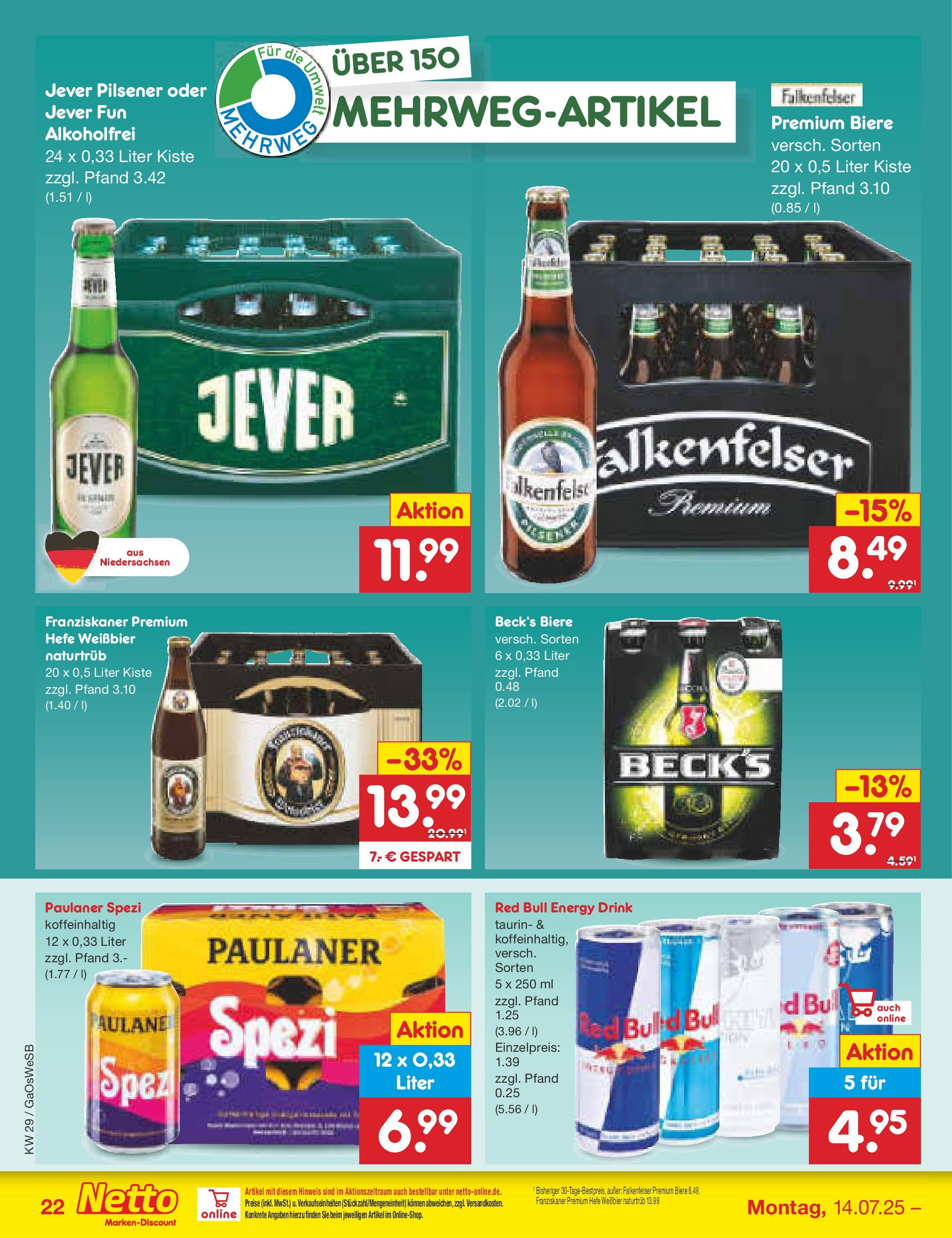 Netto Marken-Discount prospekt Moormerland (ab 13.07.2025) » Angebote | Seite: 32 | Produkte: Energy, Hefe weissbier, Jever, Paulaner Netto Marken-Discount prospekt Moormerland (ab 13.07.2025) » Angebote | Seite: 32 | Produkte: Energy, Hefe weissbier, Jever, Paulaner