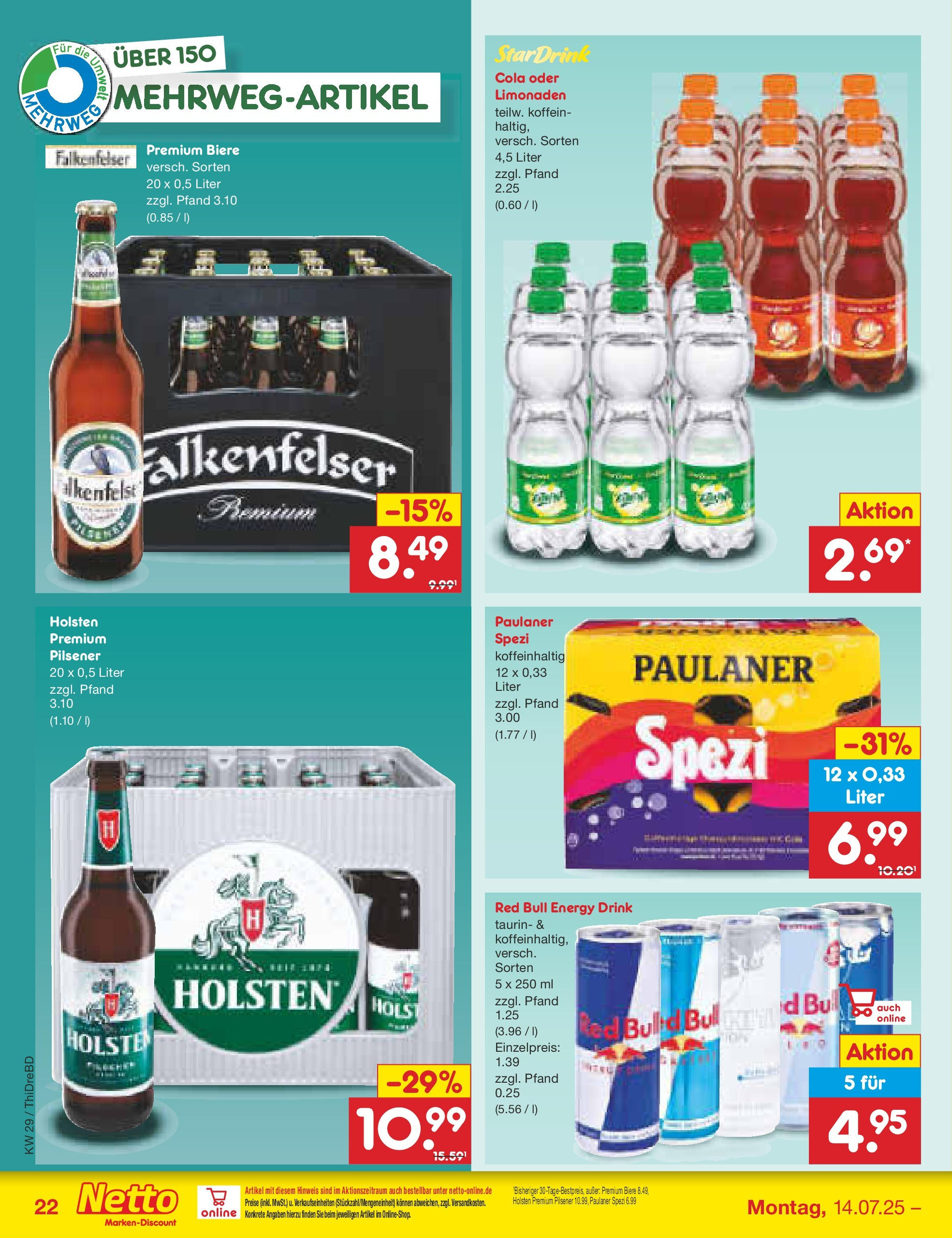Netto Marken-Discount prospekt Dresden-Seidnitz (ab 13.07.2025) » Angebote | Seite: 32 | Produkte: Energy, Paulaner spezi, Holsten, Paulaner Netto Marken-Discount prospekt Dresden-Seidnitz (ab 13.07.2025) » Angebote | Seite: 32 | Produkte: Energy, Paulaner spezi, Holsten, Paulaner